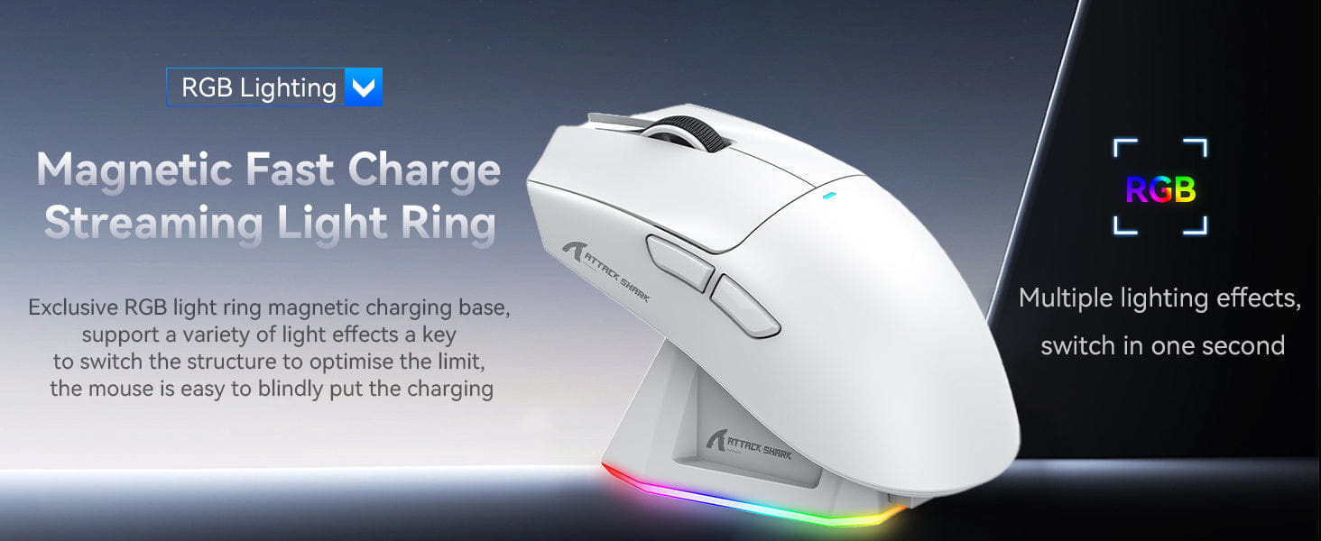 Attack Shark X11 Wireless Gaming Mouse with Charging Dock - White