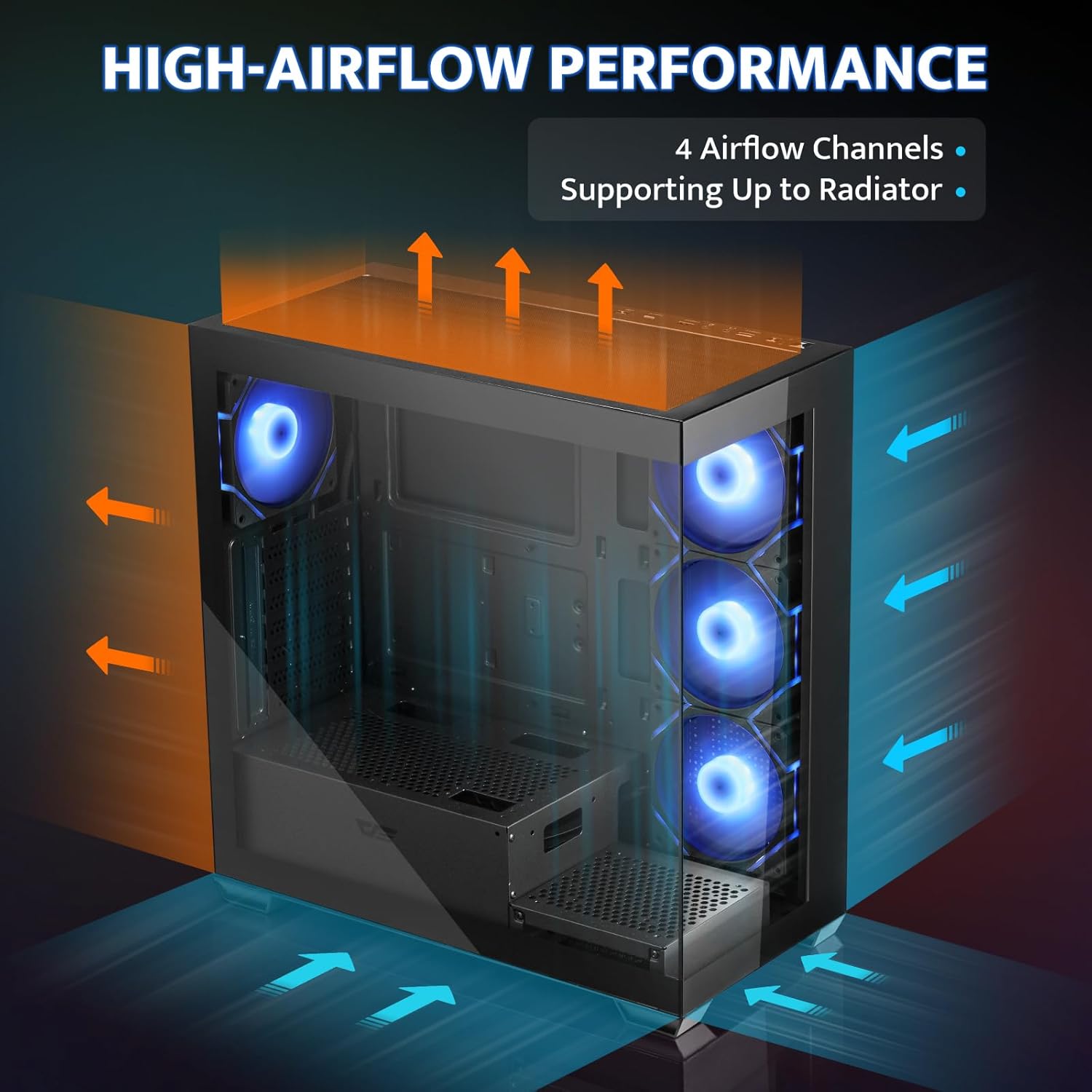 DarkFlash (DS900) ATX Mid Tower PC Case 6fan ARGB Tower Case & Monitor