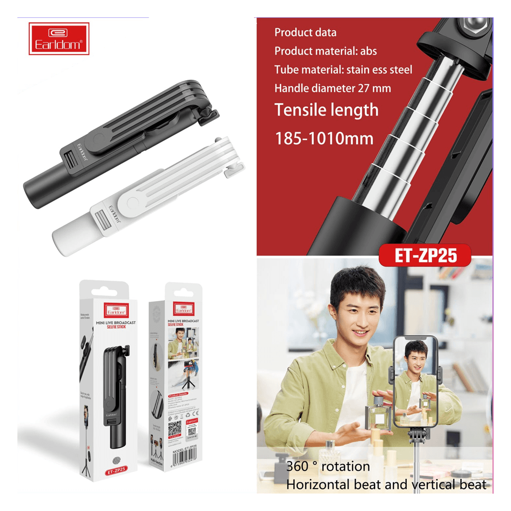 Earldom® Mini Live Broadcast Selfie Stick ZP25 Cables & Chargers