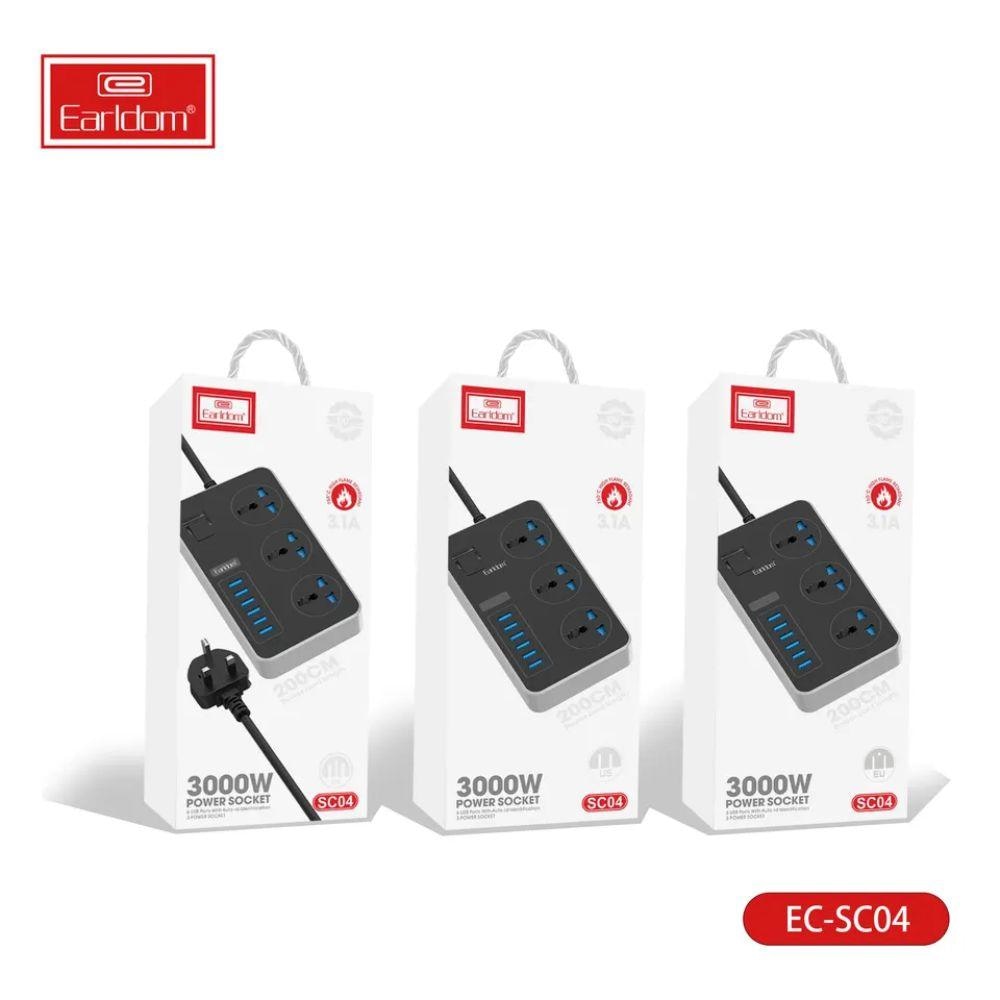 Earldom SC04 EU Socket 3000W 6USB Ports 3 Power Socket 3.1A 200CM Cables &