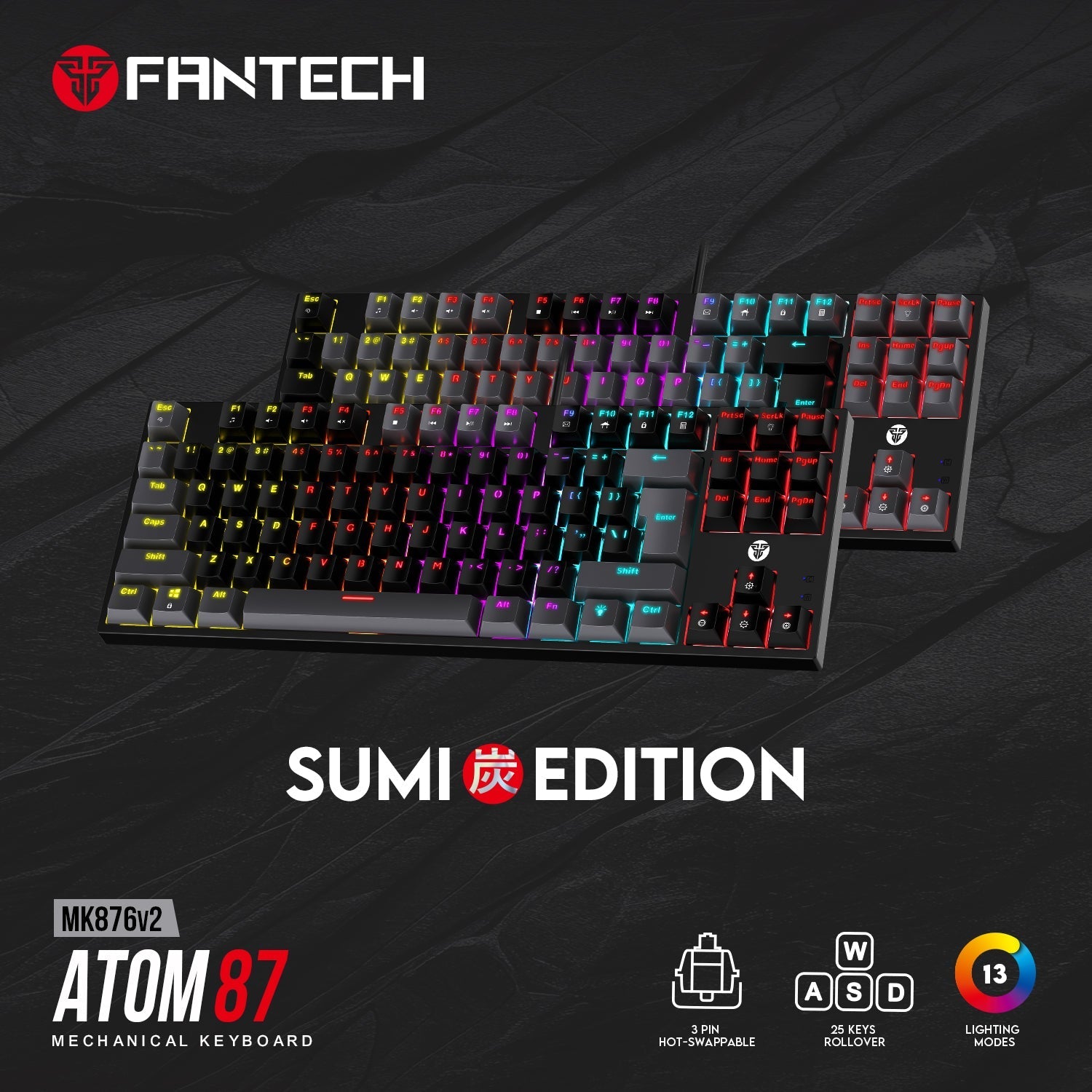 Fantech ATOM TKL MK876v2 Double Injection Keycaps Mechanical Keyboard Keyboard