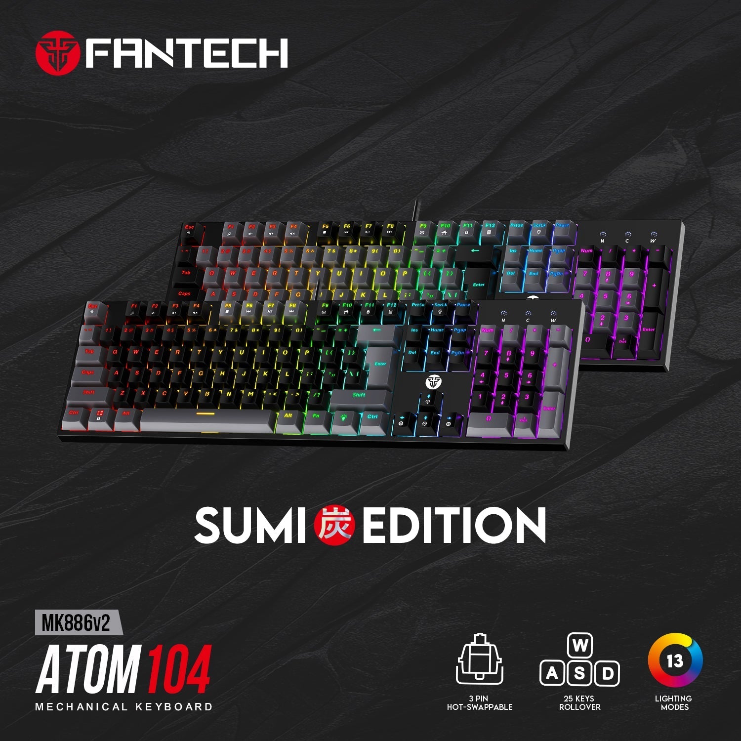 Fantech ATOM TKL MK886v2 104Keycaps Keycaps Mechanical Keyboard Keyboard