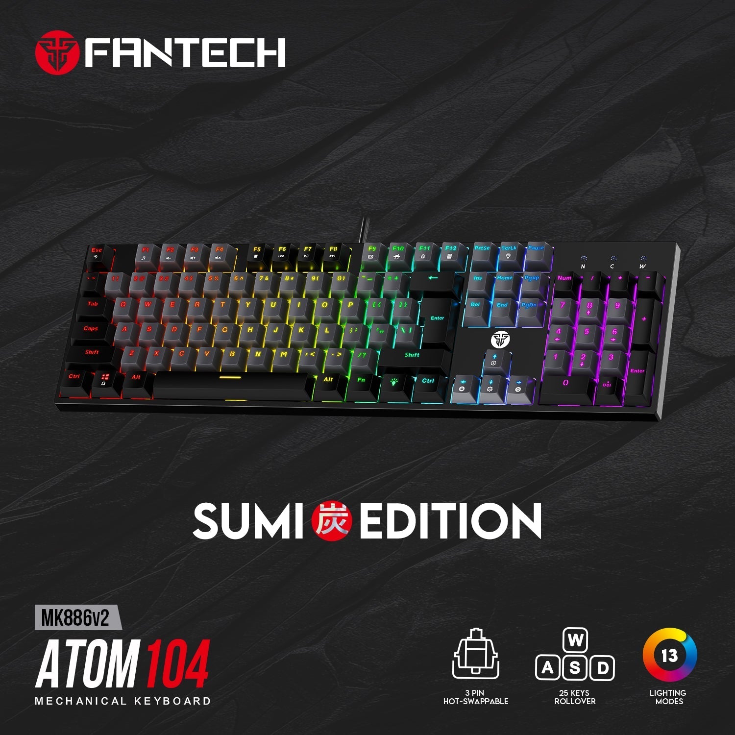 Fantech ATOM TKL MK886v2 104Keycaps Keycaps Mechanical Keyboard Keyboard
