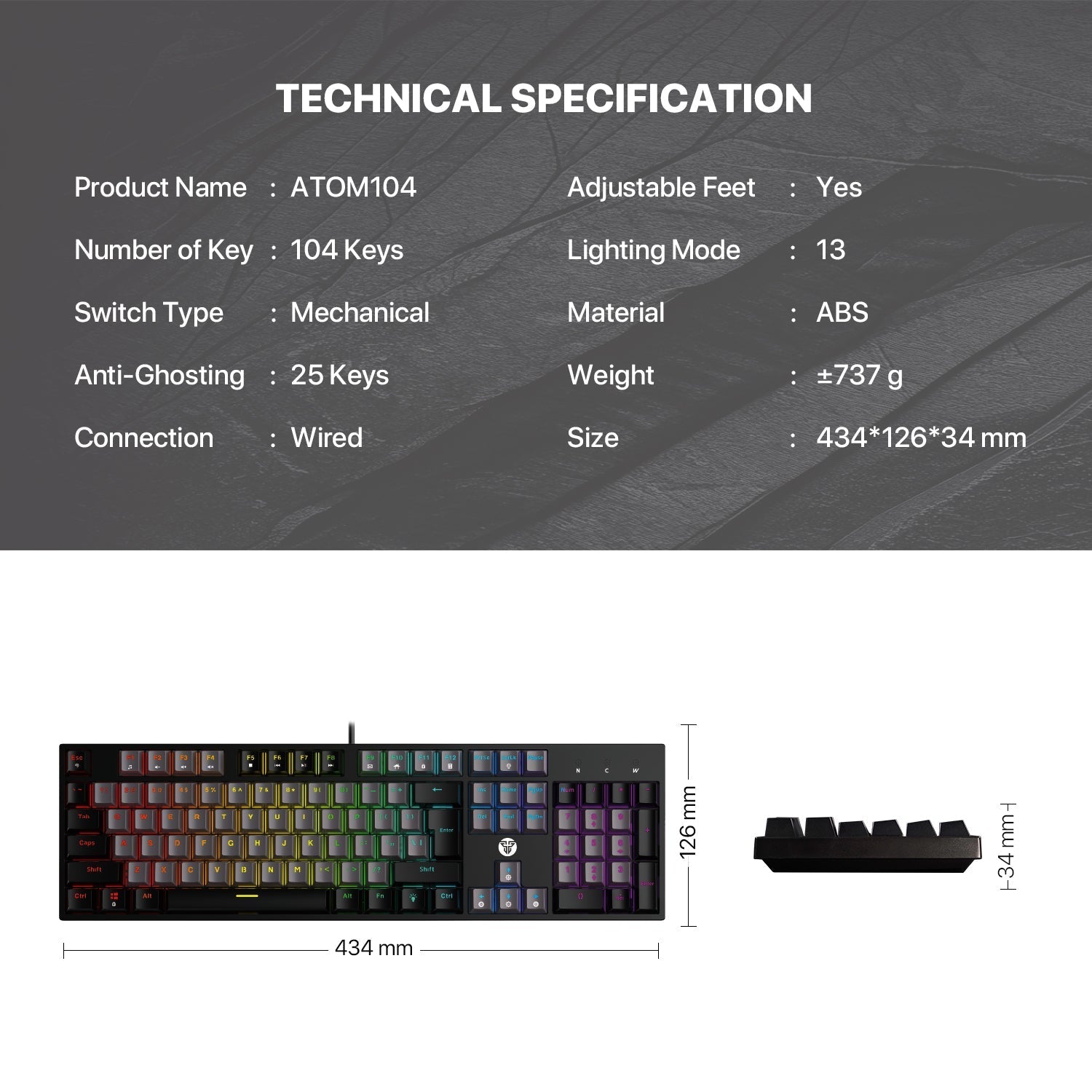 Fantech ATOM TKL MK886v2 104Keycaps Keycaps Mechanical Keyboard Keyboard