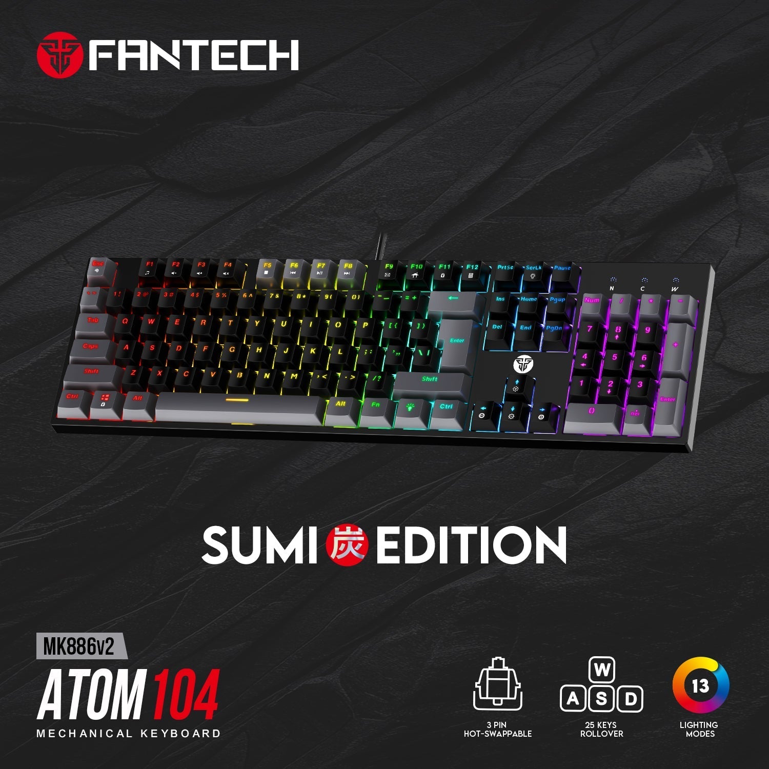 Fantech ATOM TKL MK886v2 104Keycaps Keycaps Mechanical Keyboard Keyboard