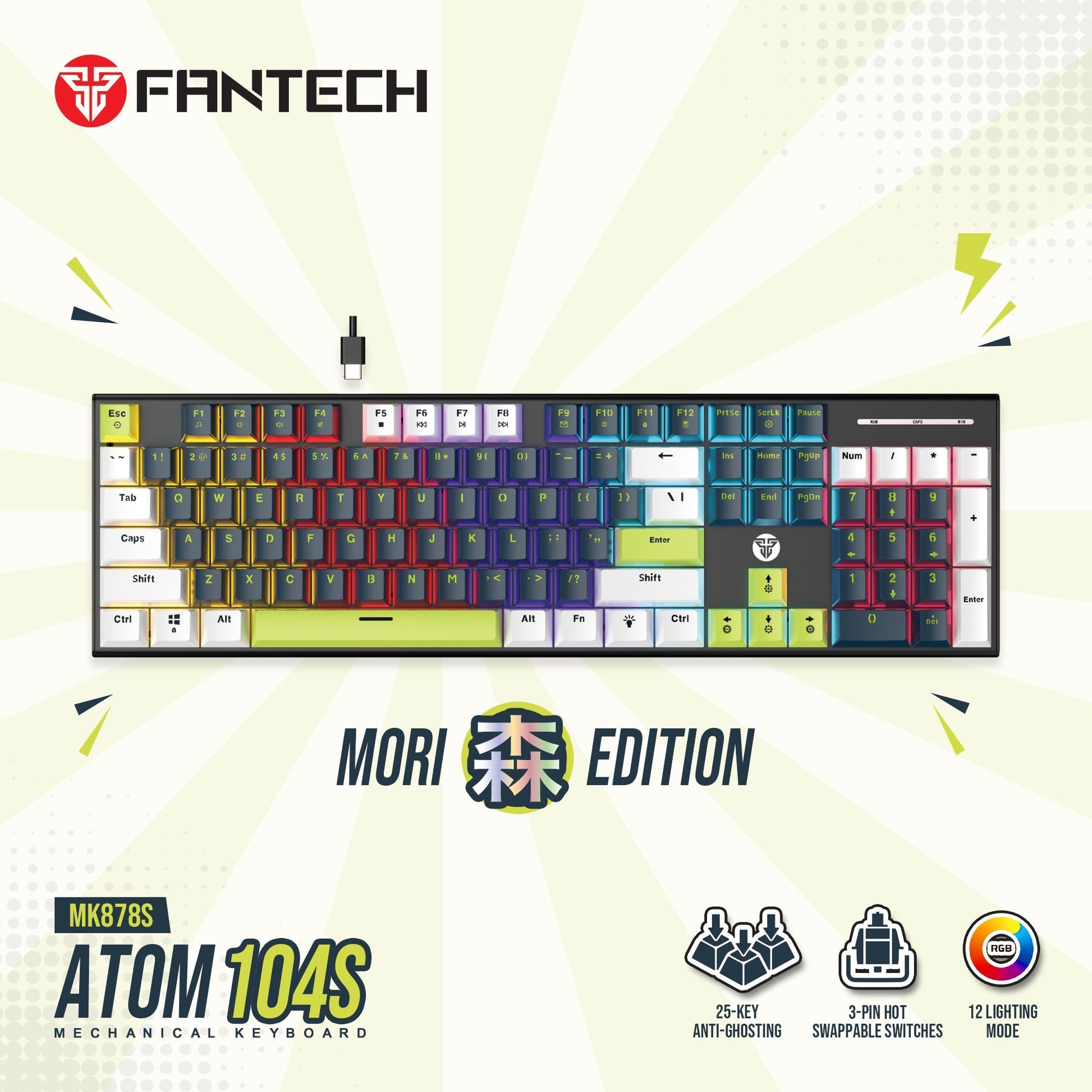 FANTECH ATOM104S MK878S MECHANICAL GAMING KEYBOARD MORI EDITION BLACK Keyboard