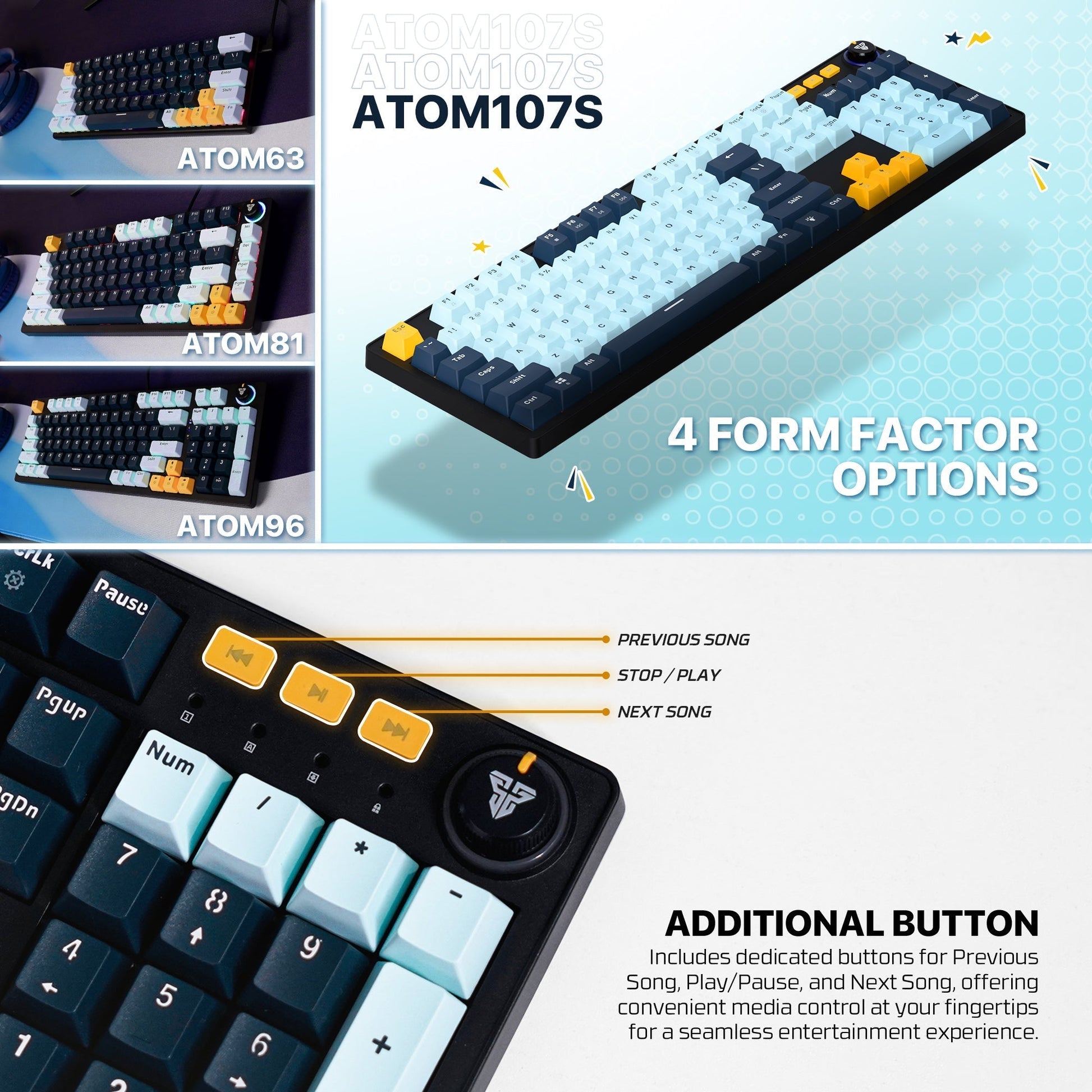 FANTECH ATOM107S MK893S MECHANICAL GAMING KEYBOARD MIZU EDITION SKY BLUE