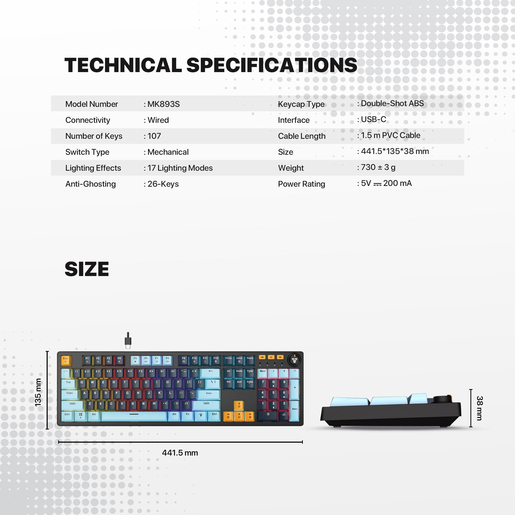 FANTECH ATOM107S MK893S MECHANICAL GAMING KEYBOARD MIZU EDITION SKY BLUE
