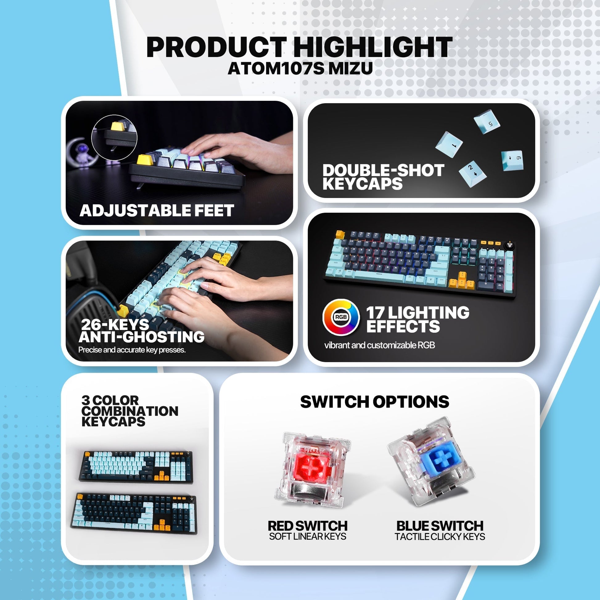 FANTECH ATOM107S MK893S MECHANICAL GAMING KEYBOARD MIZU EDITION SKY BLUE