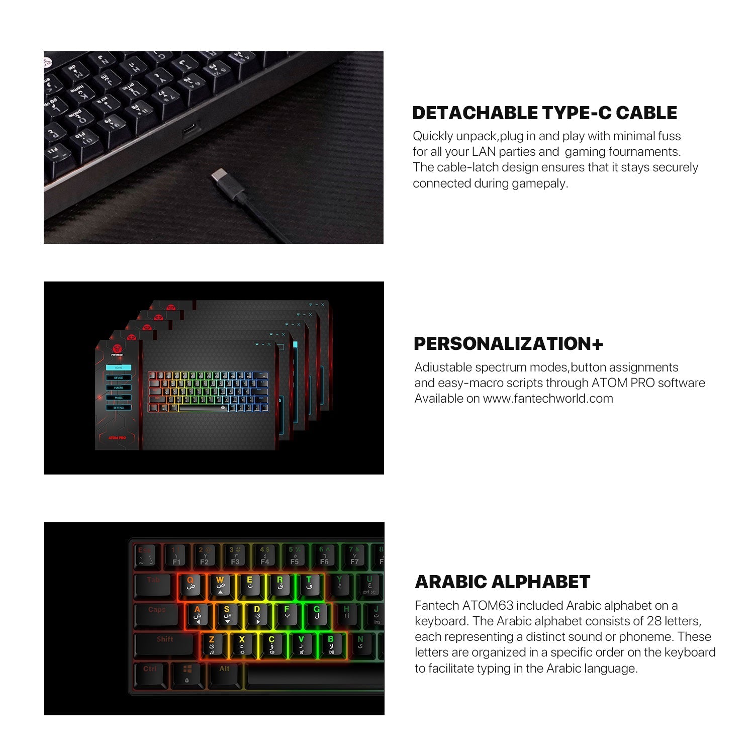 Fantech Atom63 MK859 Mechanical Gaming Keyboard Arabic/English Keyboard