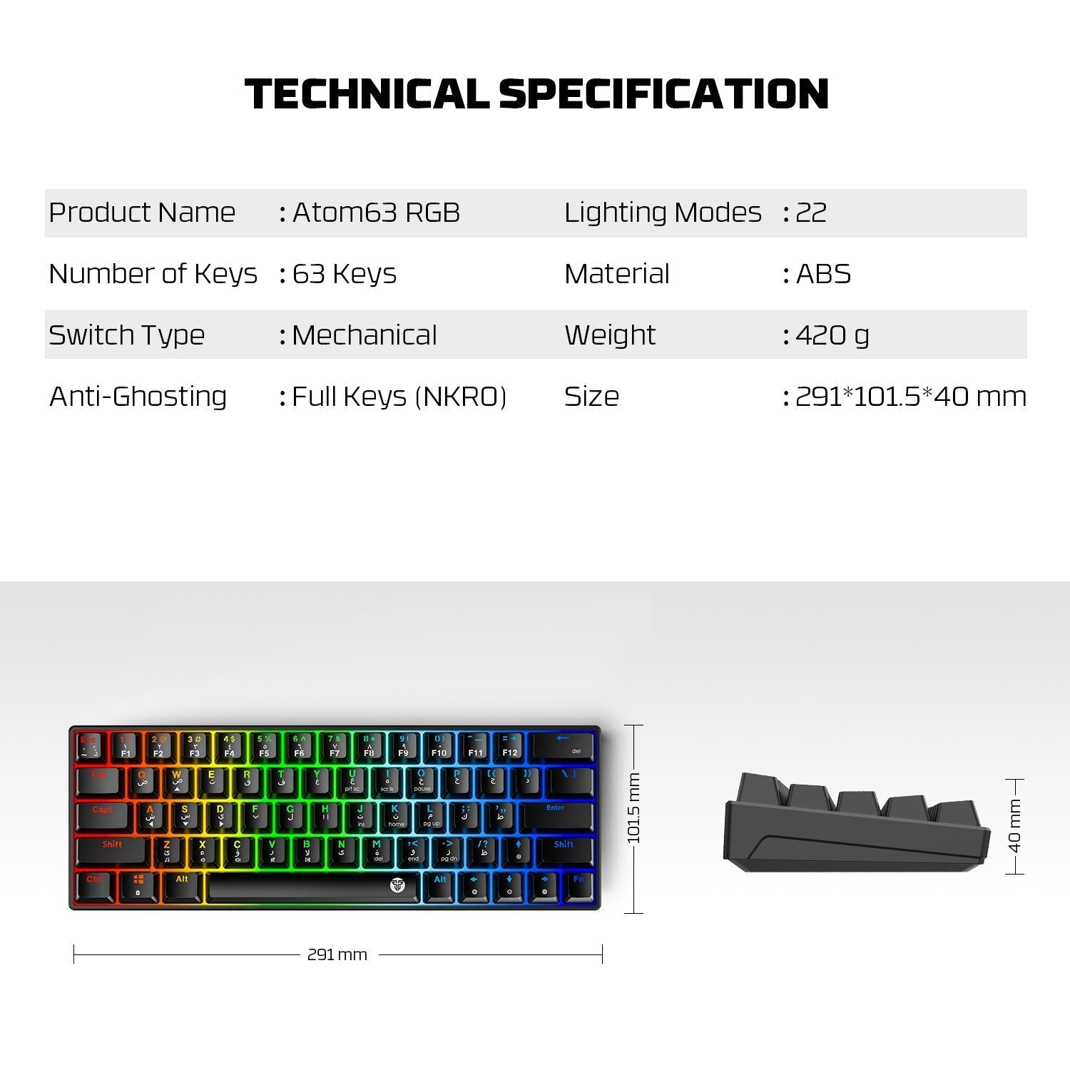 Fantech Atom63 MK859c Mechanical Gaming Keyboard & Mouse Arabic/English Bundle