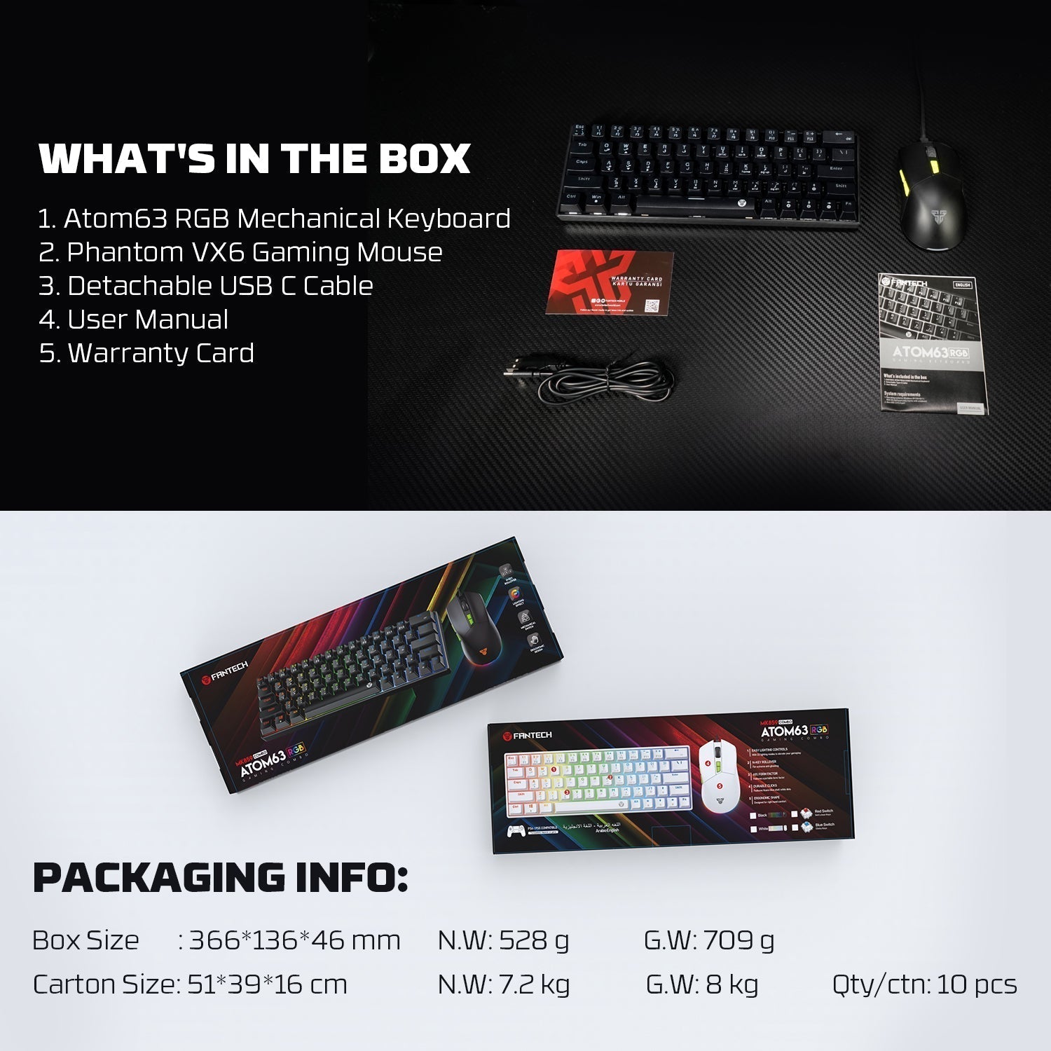 Fantech Atom63 MK859c Mechanical Gaming Keyboard & Mouse Arabic/English Bundle