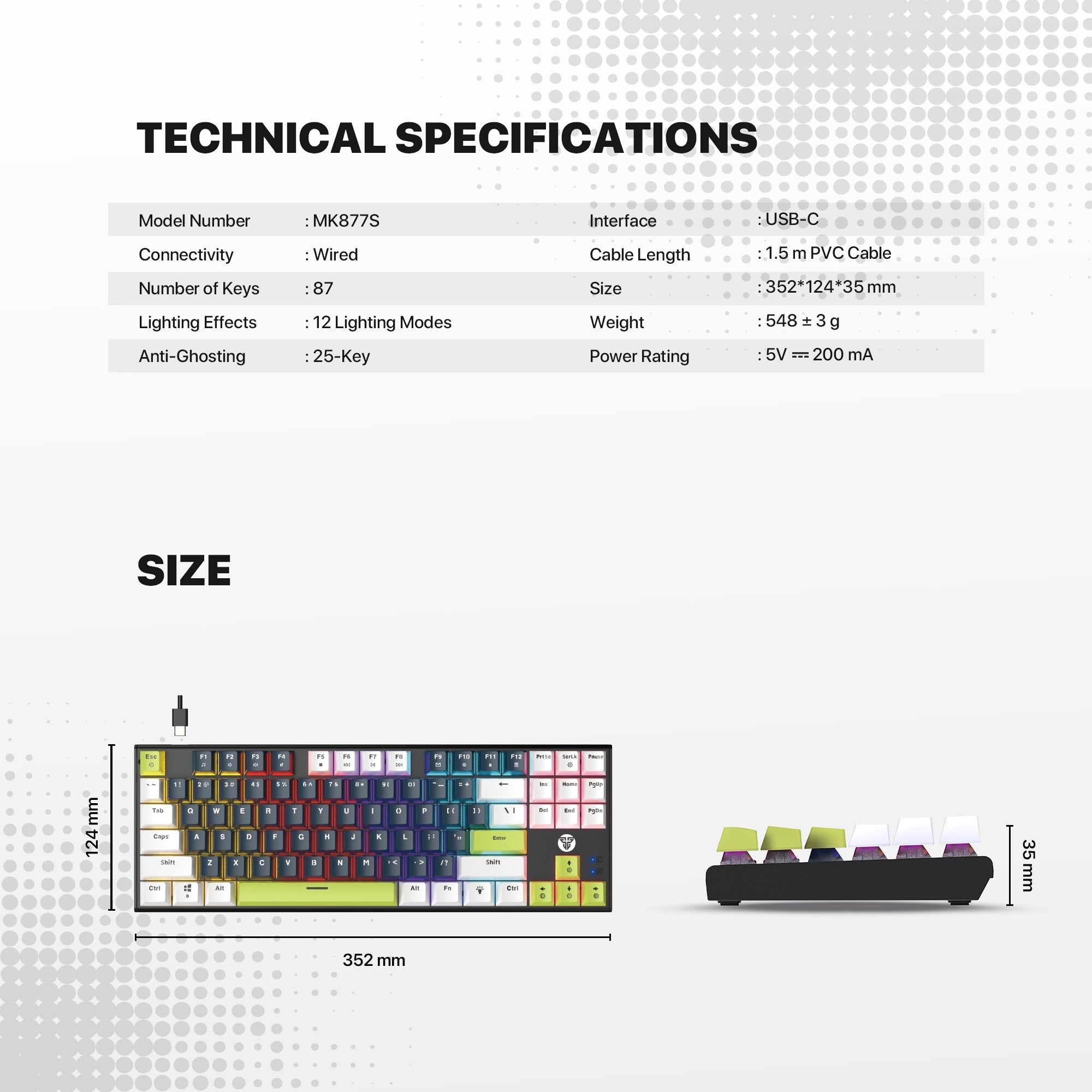 FANTECH ATOM87S MK877S MECHANICAL GAMING KEYBOARD MORI EDITION WHITE Keyboard