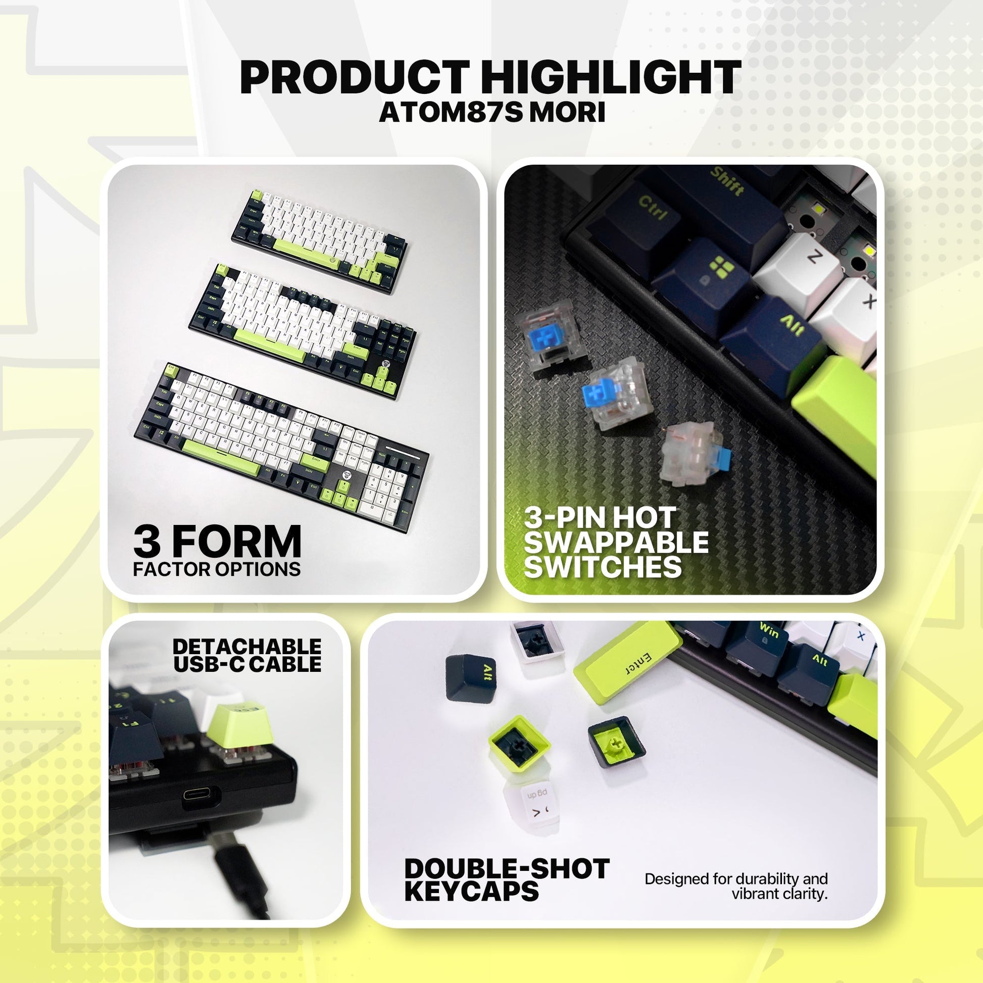 FANTECH ATOM87S MK877S MECHANICAL GAMING KEYBOARD MORI EDITION WHITE Keyboard