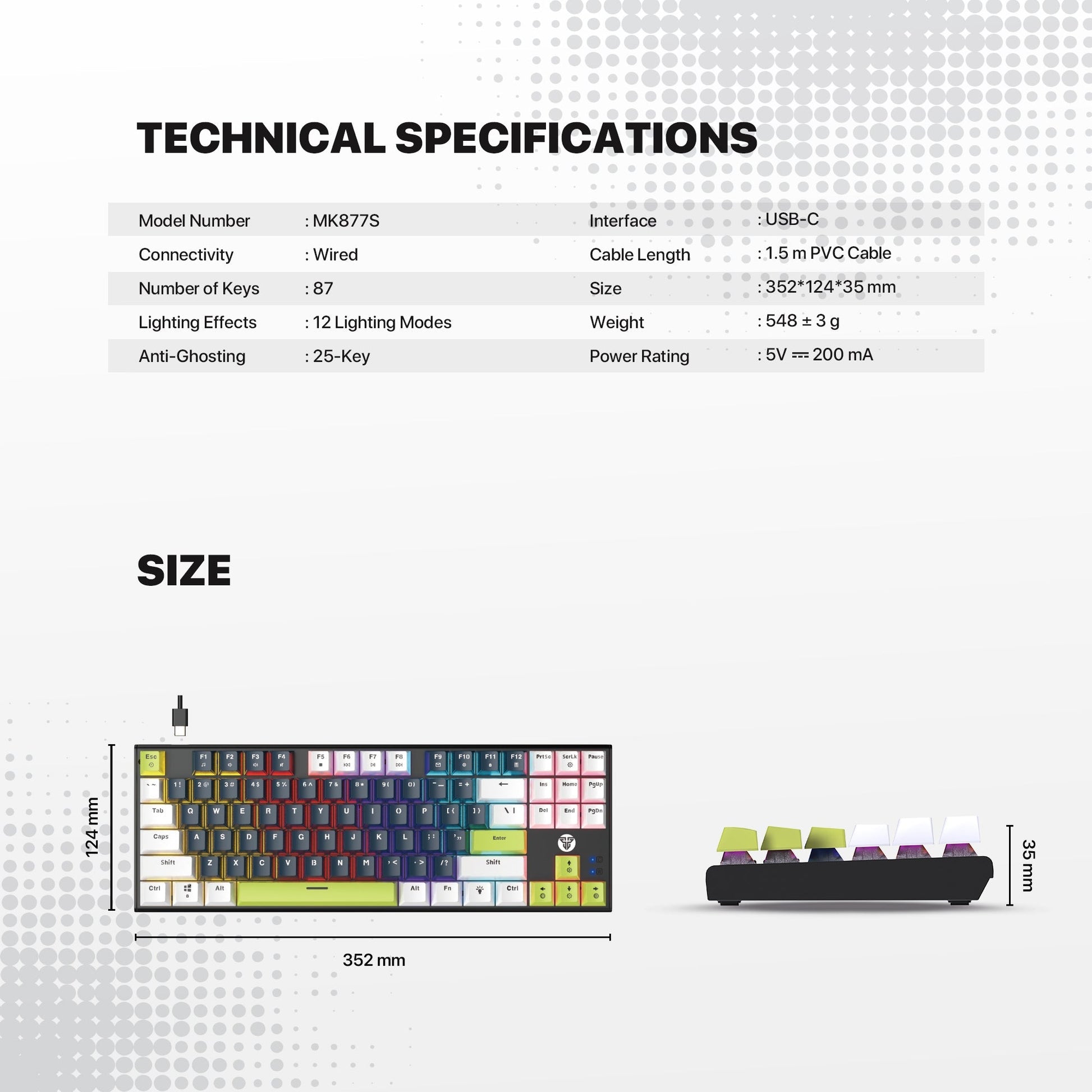 FANTECH ATOM87S MK877S MECHANICAL GAMING KEYBOARD MORI EDITION WHITE Keyboard