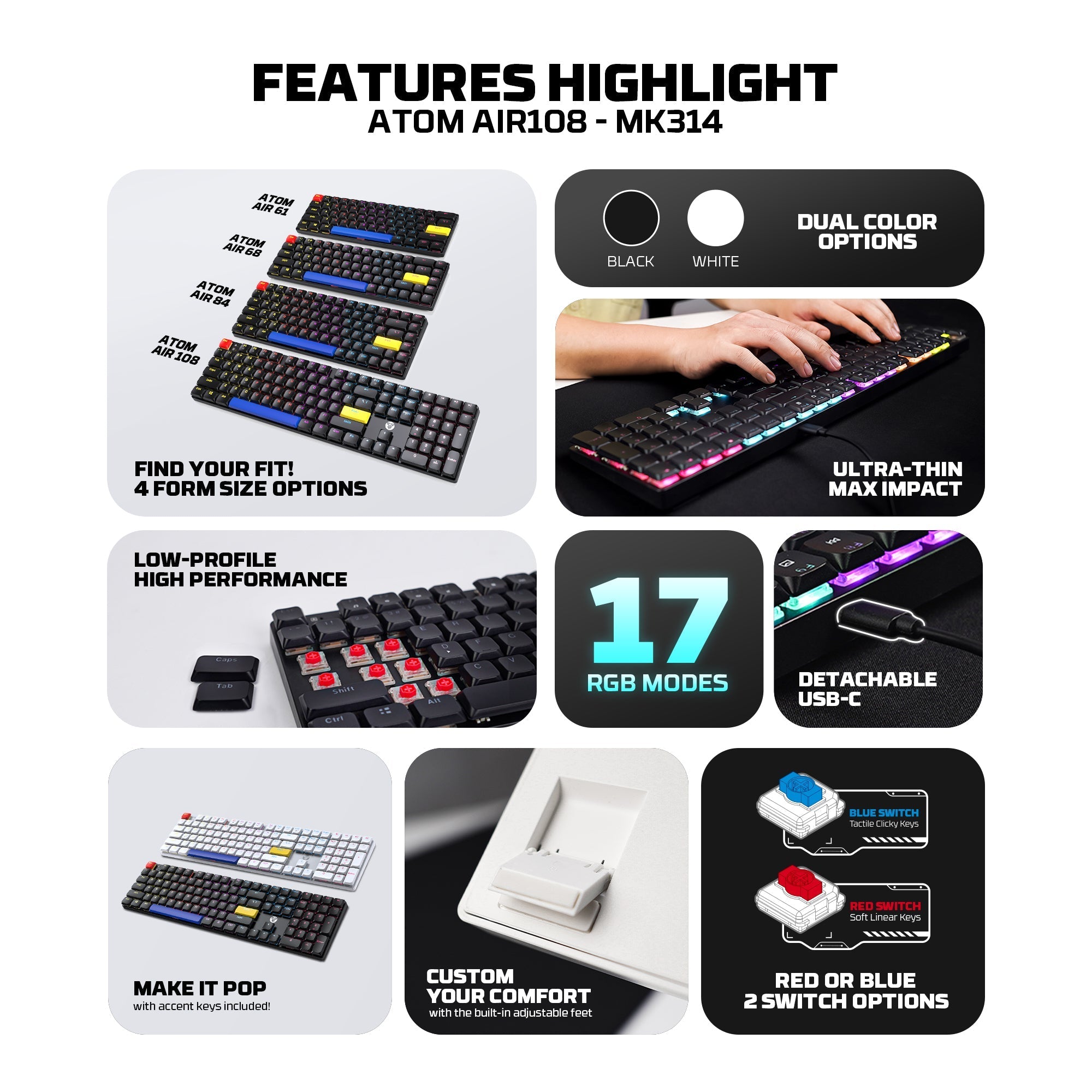 FANTECH ATOMAIR108 MK314 MECHANICAL KEYBOARD LOW PROFILE Keyboard