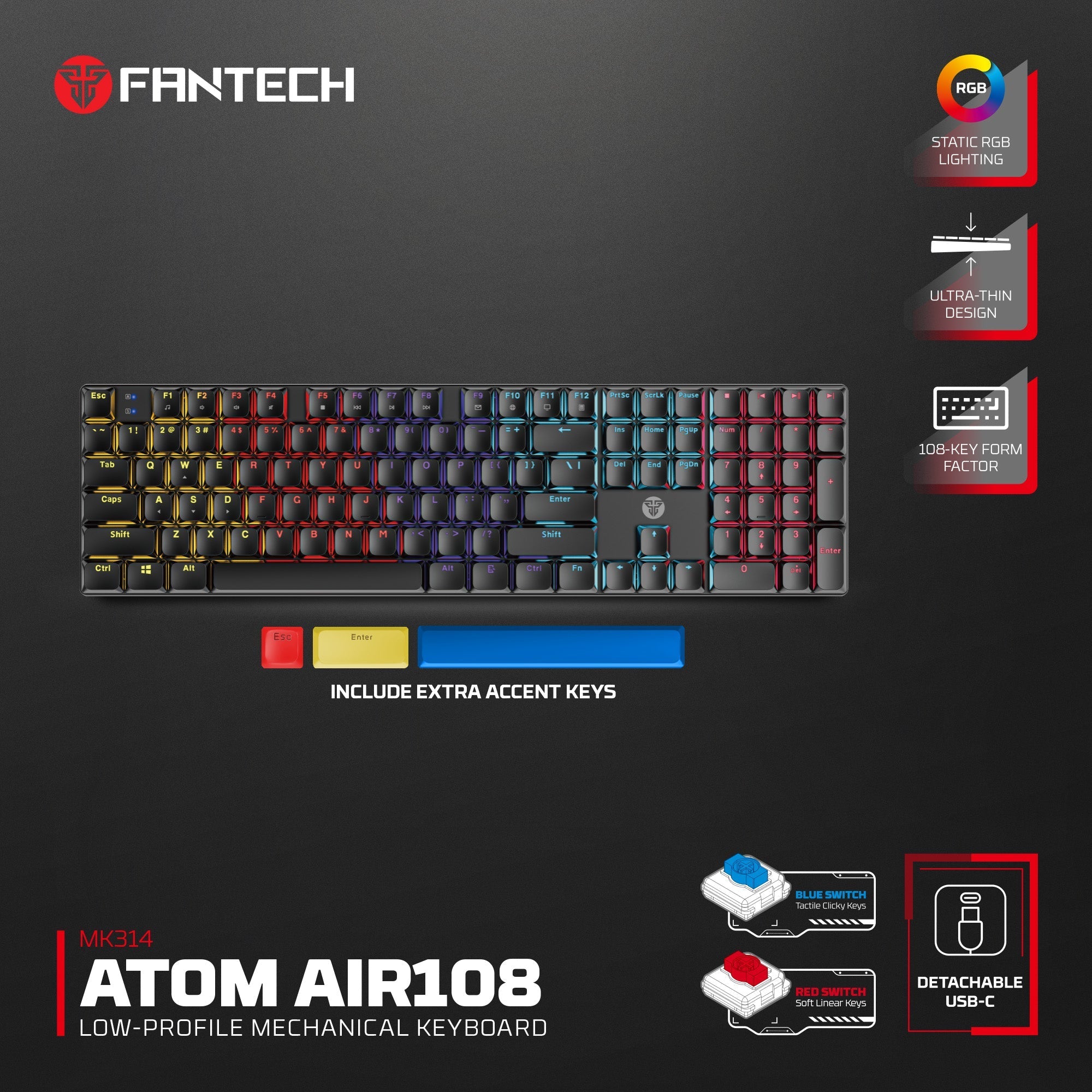 FANTECH ATOMAIR108 MK314 MECHANICAL KEYBOARD LOW PROFILE Keyboard