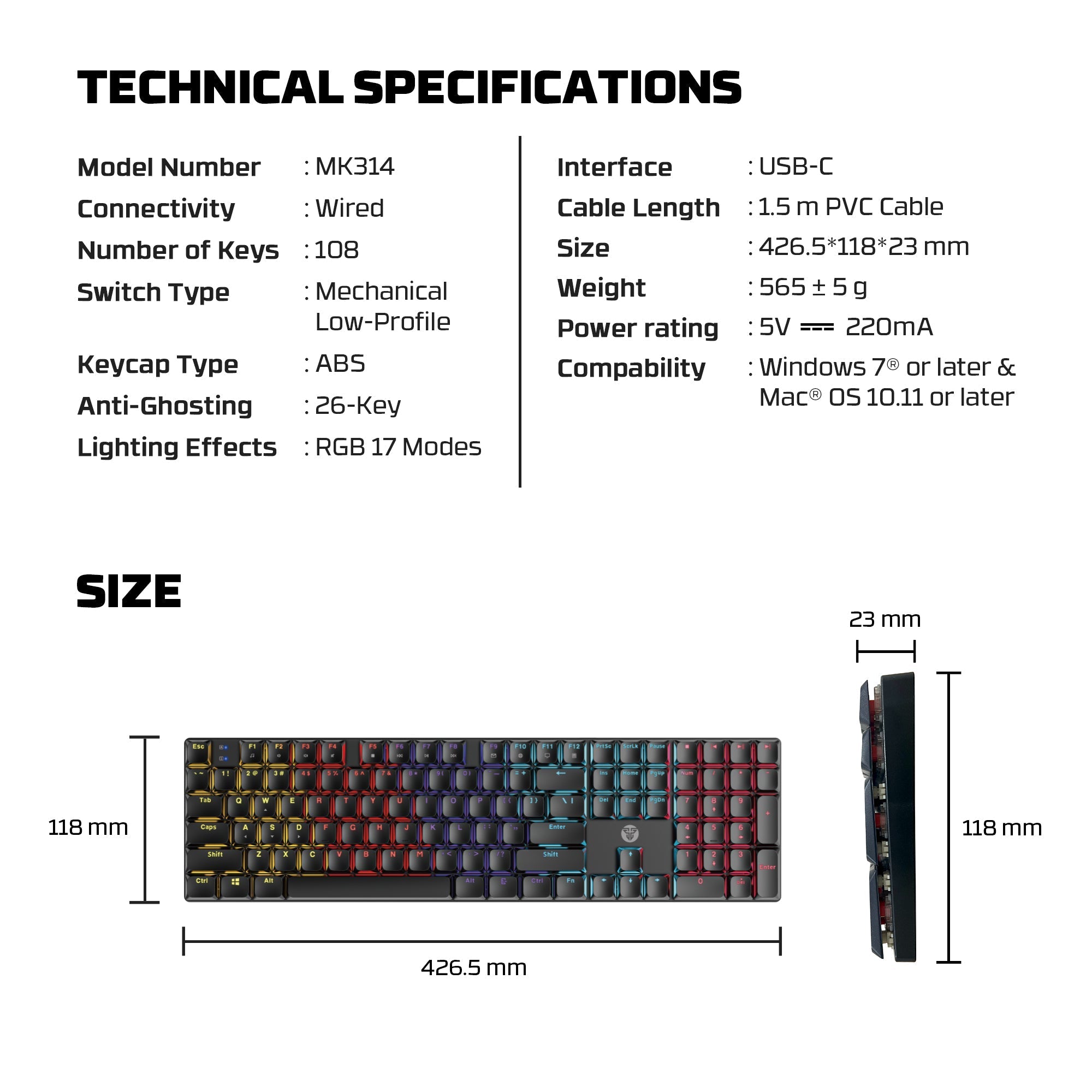 FANTECH ATOMAIR108 MK314 MECHANICAL KEYBOARD LOW PROFILE Keyboard