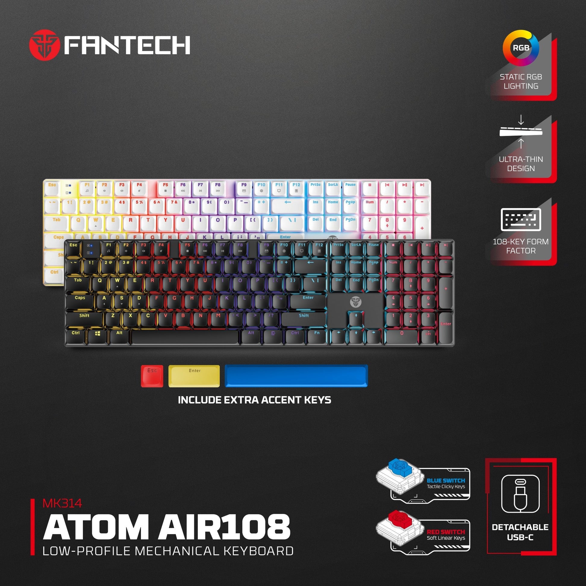 FANTECH ATOMAIR108 MK314 MECHANICAL KEYBOARD LOW PROFILE WHITE Keyboard