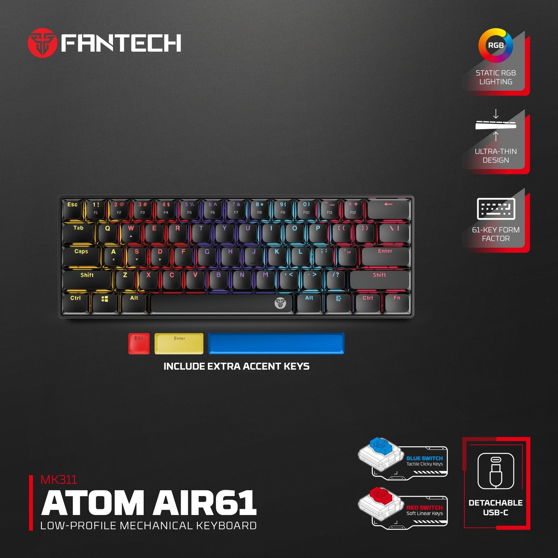 FANTECH ATOMAIR61 MK311 MECHANICAL KEYBOARD LOW PROFILE Keyboard