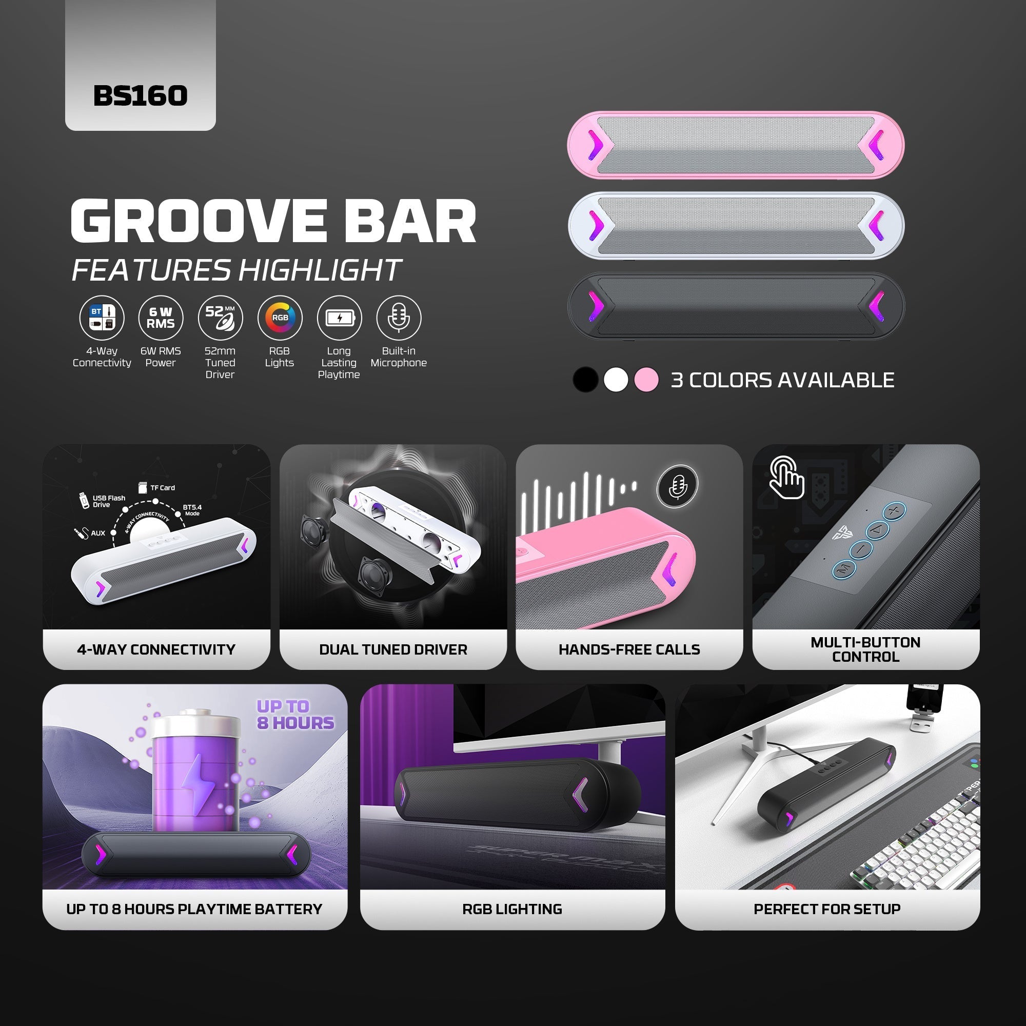 Fantech Bluetooth Speaker Groove Bar Bs160 Pink - Audio | Speakers