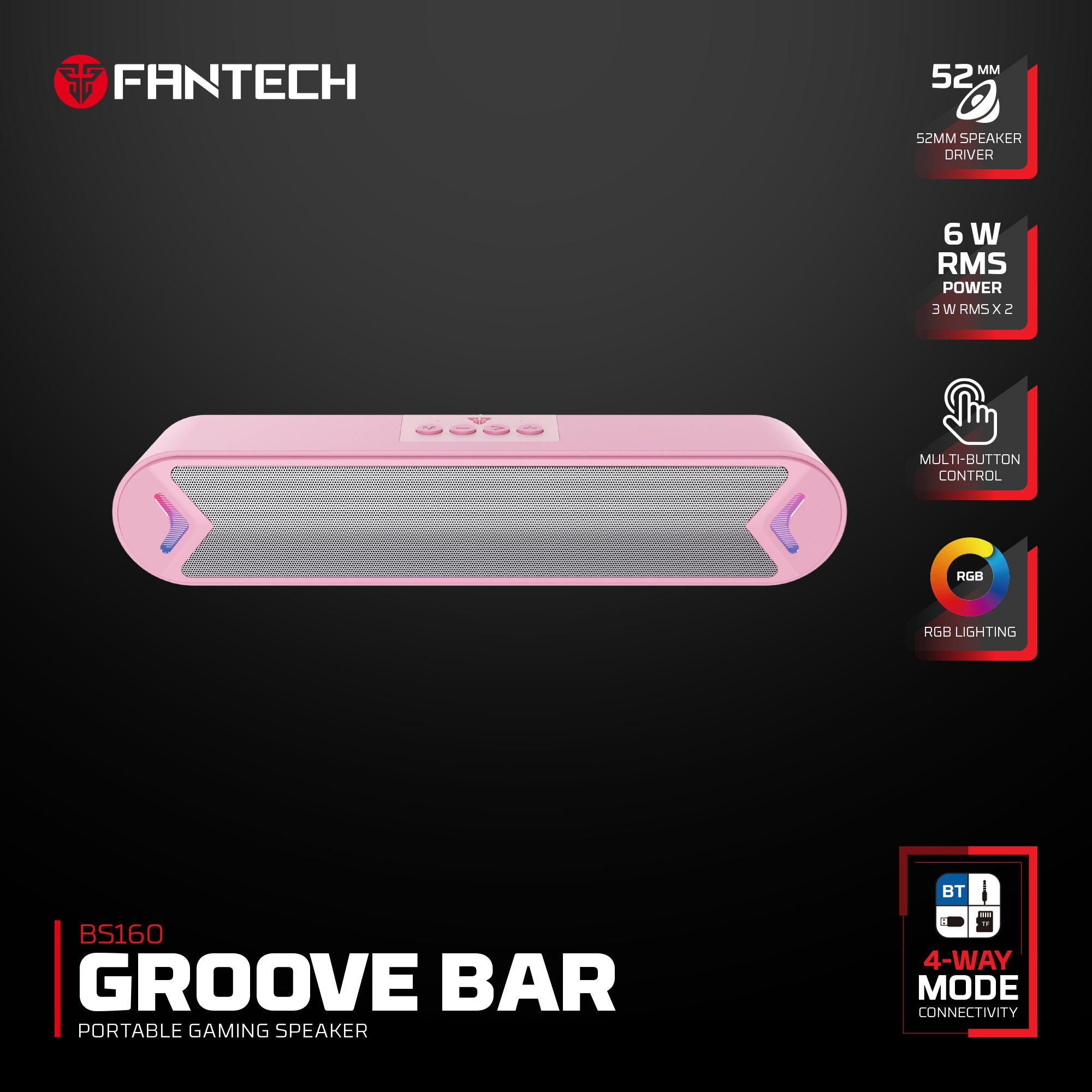 Fantech Bluetooth Speaker Groove Bar Bs160 Pink - Audio | Speakers