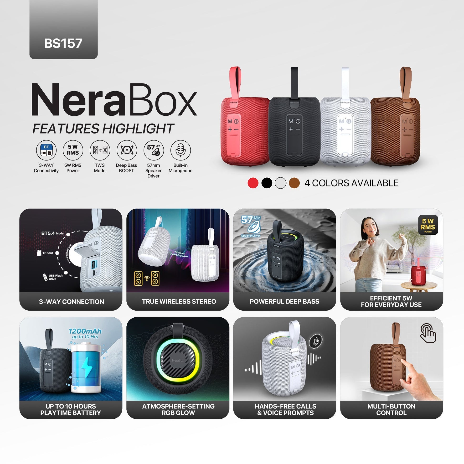 Fantech(bs157)-nerabox 5w Rms Portable Speaker - Black - Audio | Speakers