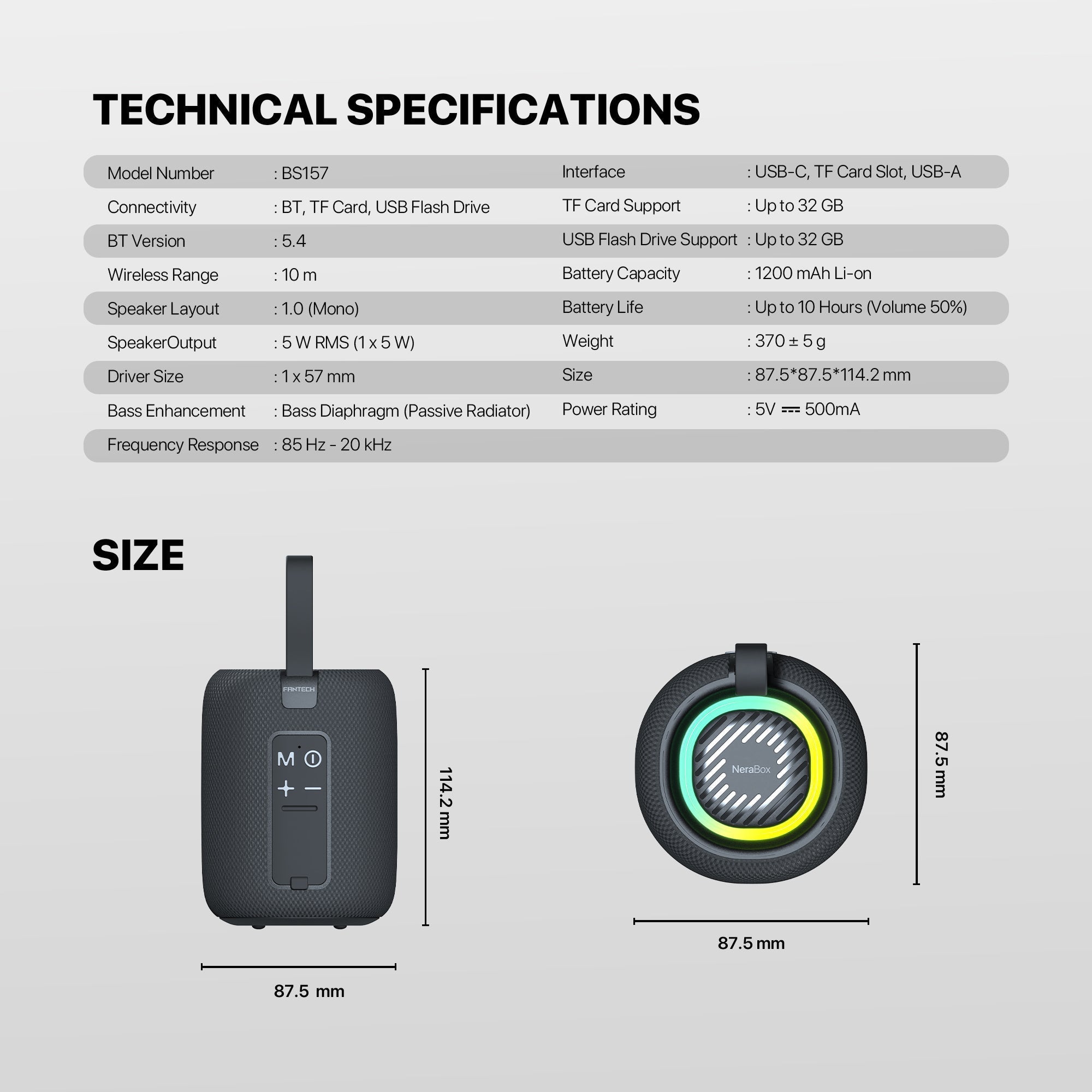 Fantech(bs157)-nerabox 5w Rms Portable Speaker - Gray