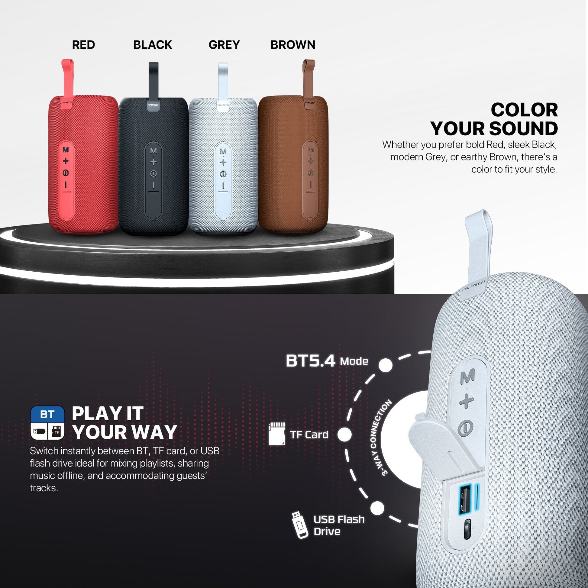 Fantech Bs159 True Wireless Rms Speaker Tws Deep Bass 10w 57mm Driver 4-way Connectivity Bt Tf Card Usb Rgb Portable