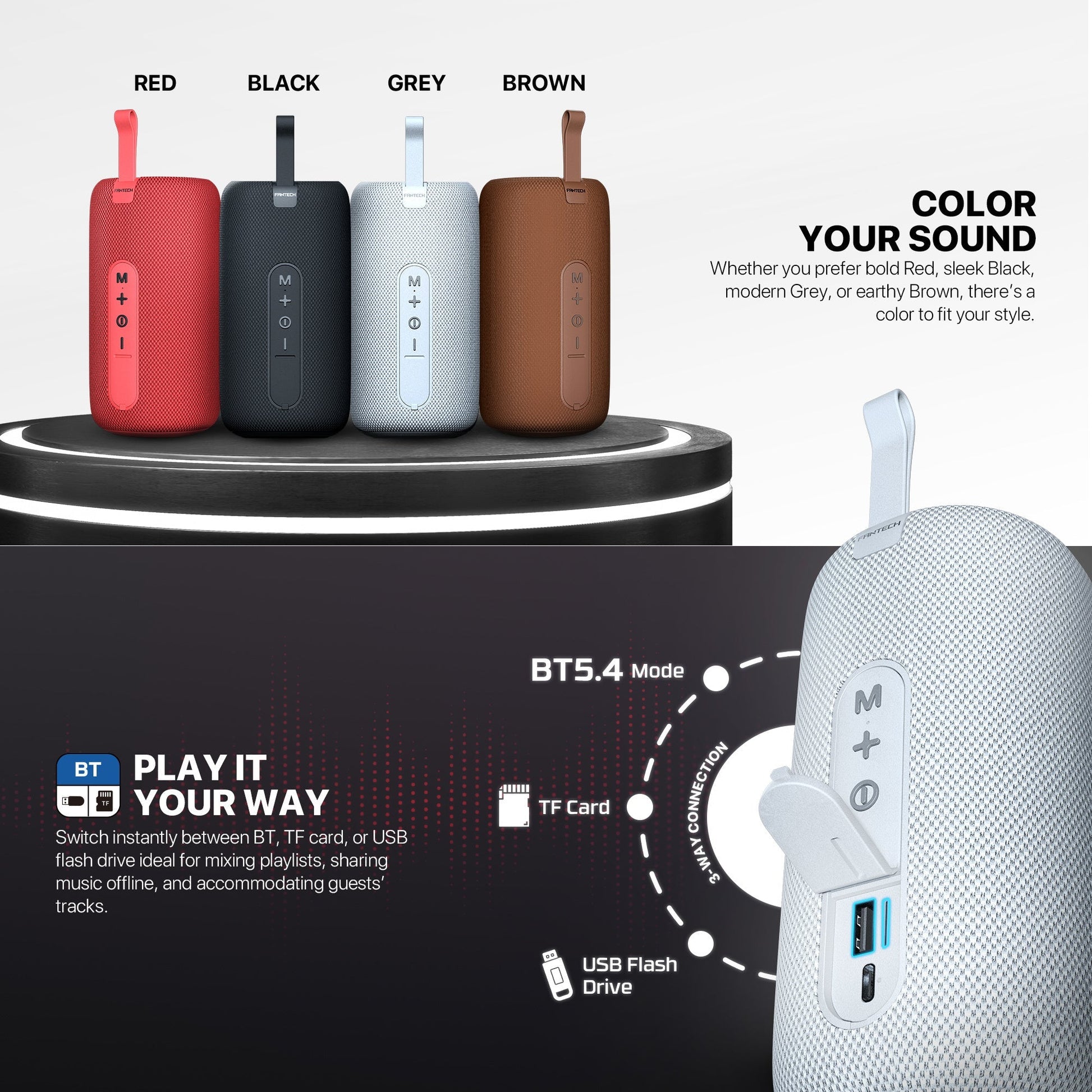 Fantech Bs159 True Wireless Rms Speaker Tws Deep Bass 10w 57mm Driver 4-way Connectivity Bt Tf Card Usb Rgb Portable