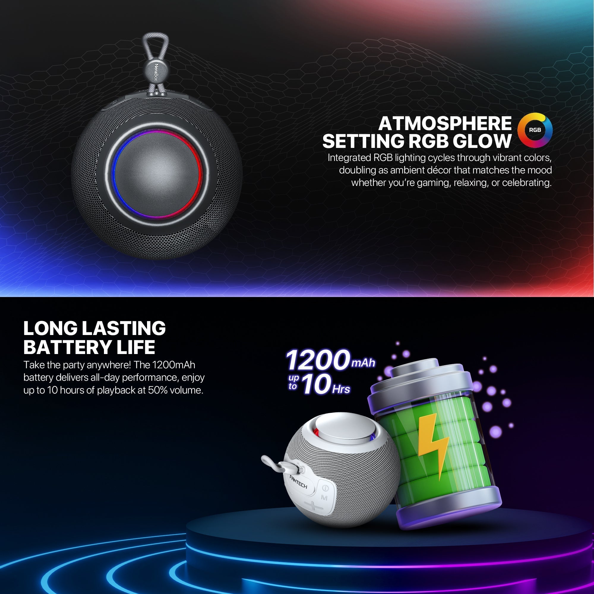 Fantech Bs161 Portable Bt Wireless Speaker Tws 4-way Connectivity Tf Card Party use Hands-free Call Rgb Mini Deep Bass