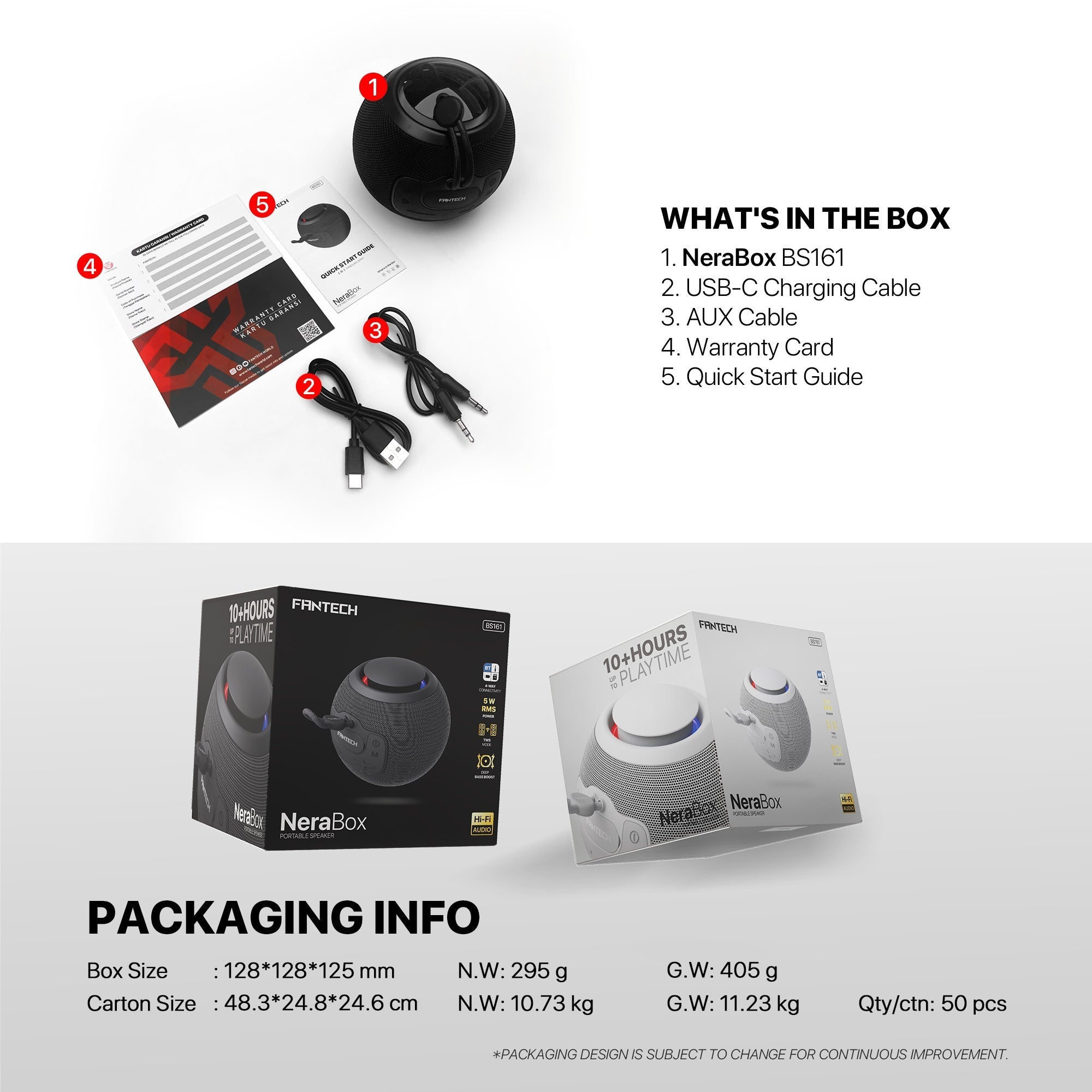 Fantech Bs161 Portable Bt Wireless Speaker Tws 4-way Connectivity Tf Card Party use Hands-free Call Rgb Mini Deep Bass