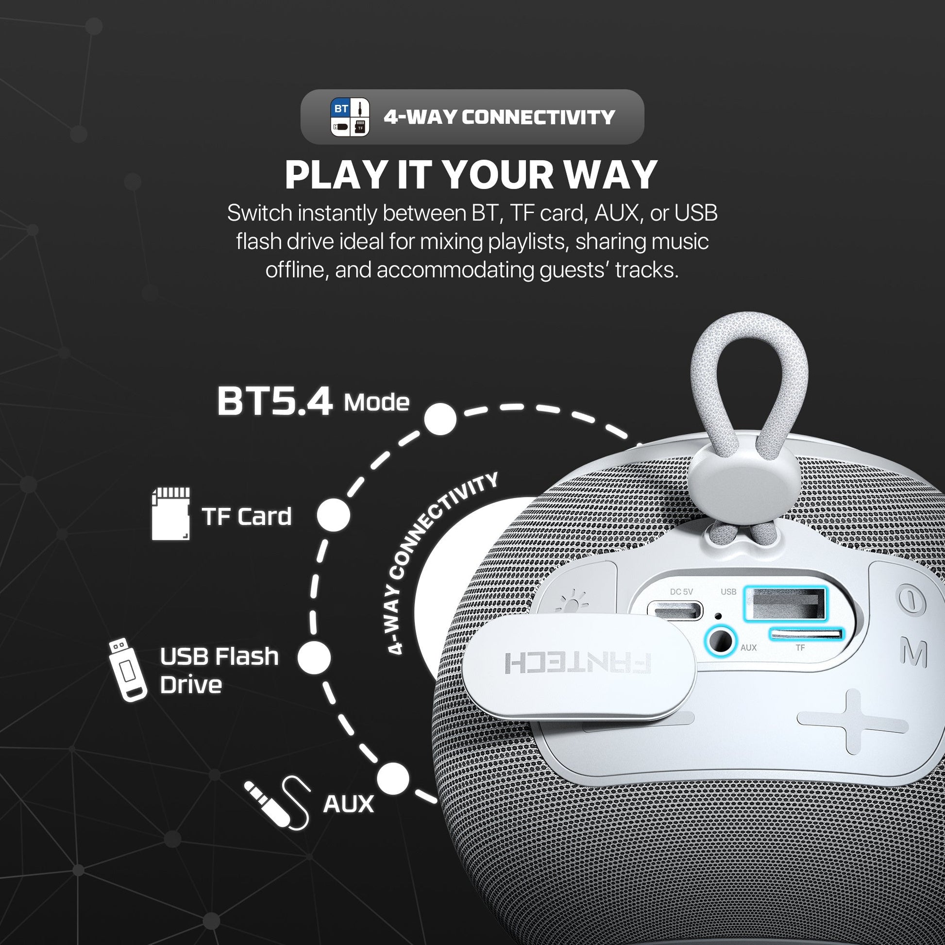 Fantech Bs161 Portable Bt Wireless Speaker Tws 4-way Connectivity Tf Card Party use Hands-free Call Rgb Mini Deep Bass