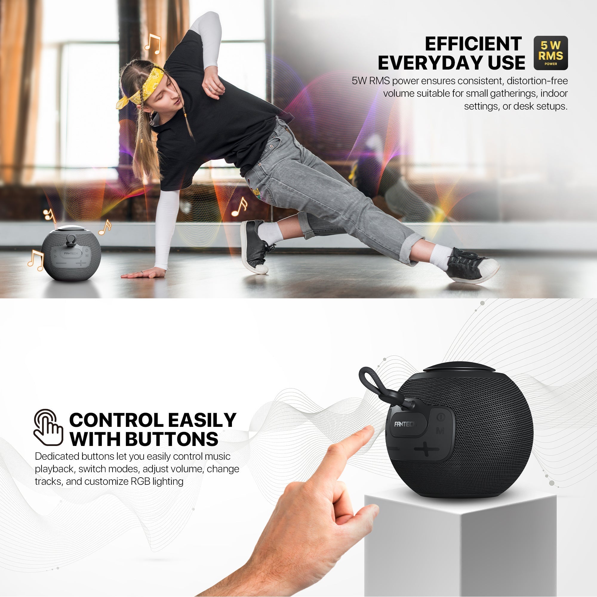 Fantech Bs161 Portable Bt Wireless Speaker Tws 4-way Connectivity Tf Card Party use Hands-free Call Rgb Mini Deep Bass