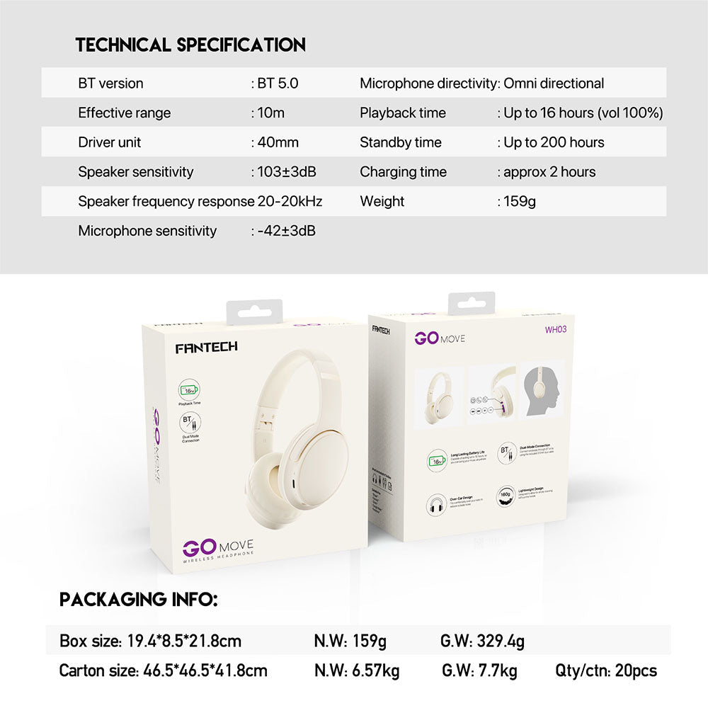 Fantech GO MOVE WIRELESS HEADPHONE WH03 BT2 Audio