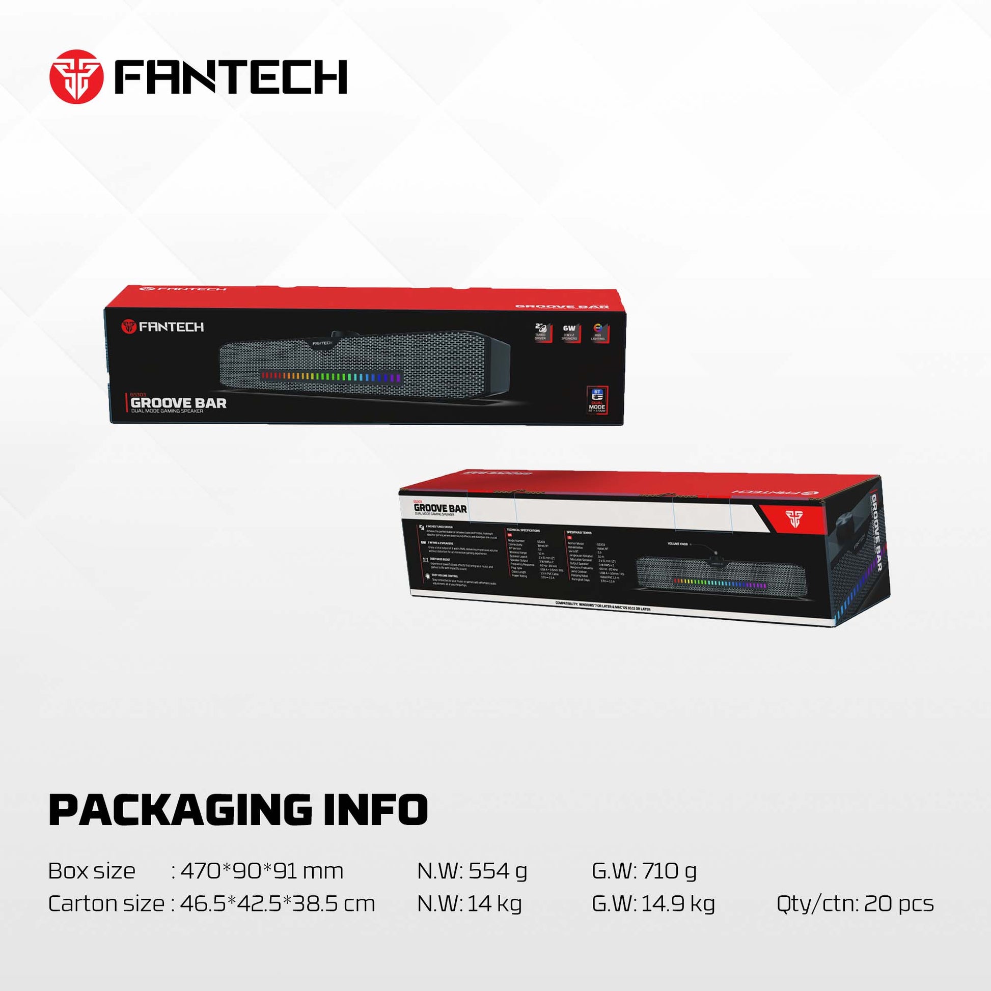 FANTECH GS303 GROOVE BAR DUAL MODE RGB LIGHTING GAMING SPEAKER Speakers