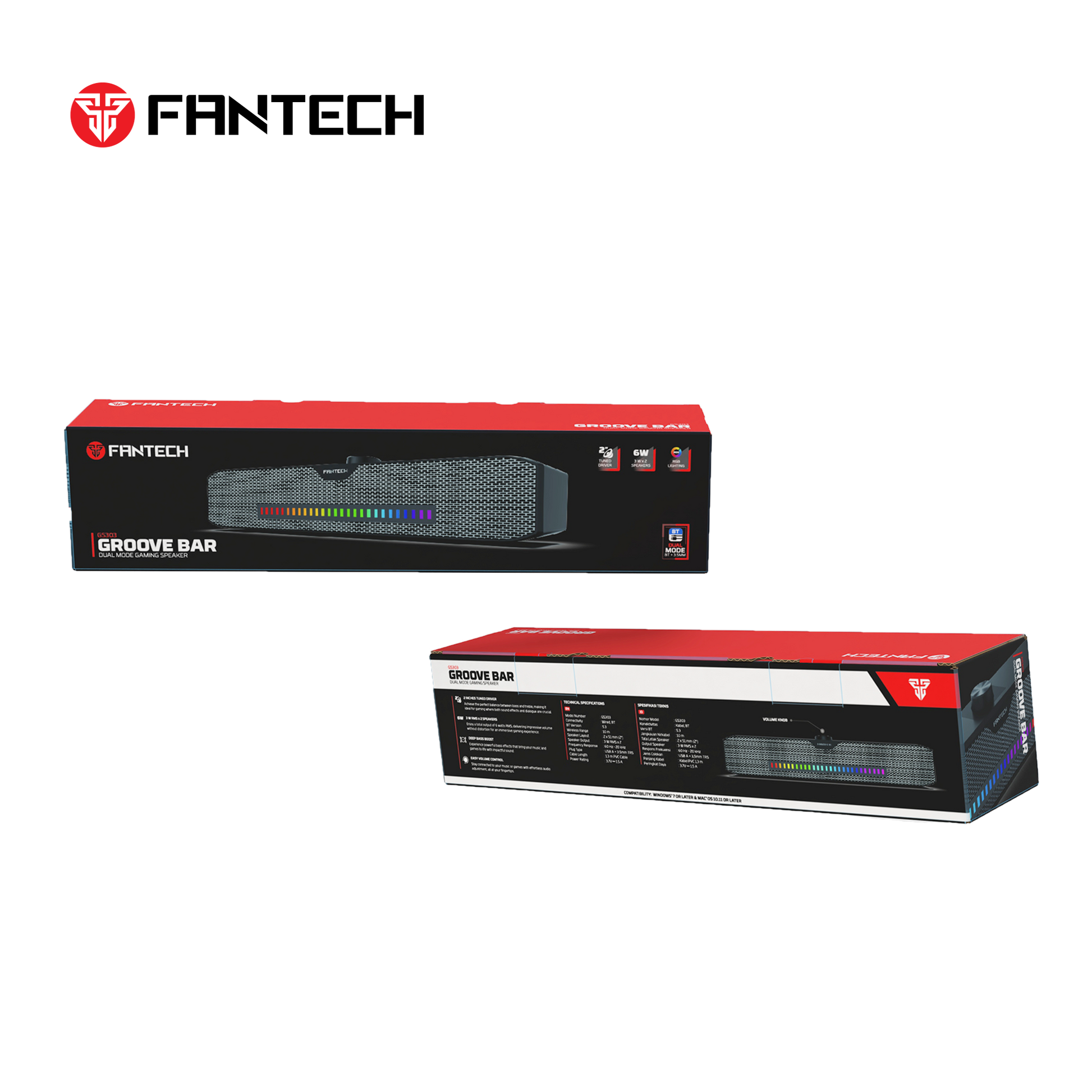 FANTECH GS303 GROOVE BAR DUAL MODE RGB LIGHTING GAMING SPEAKER Speakers