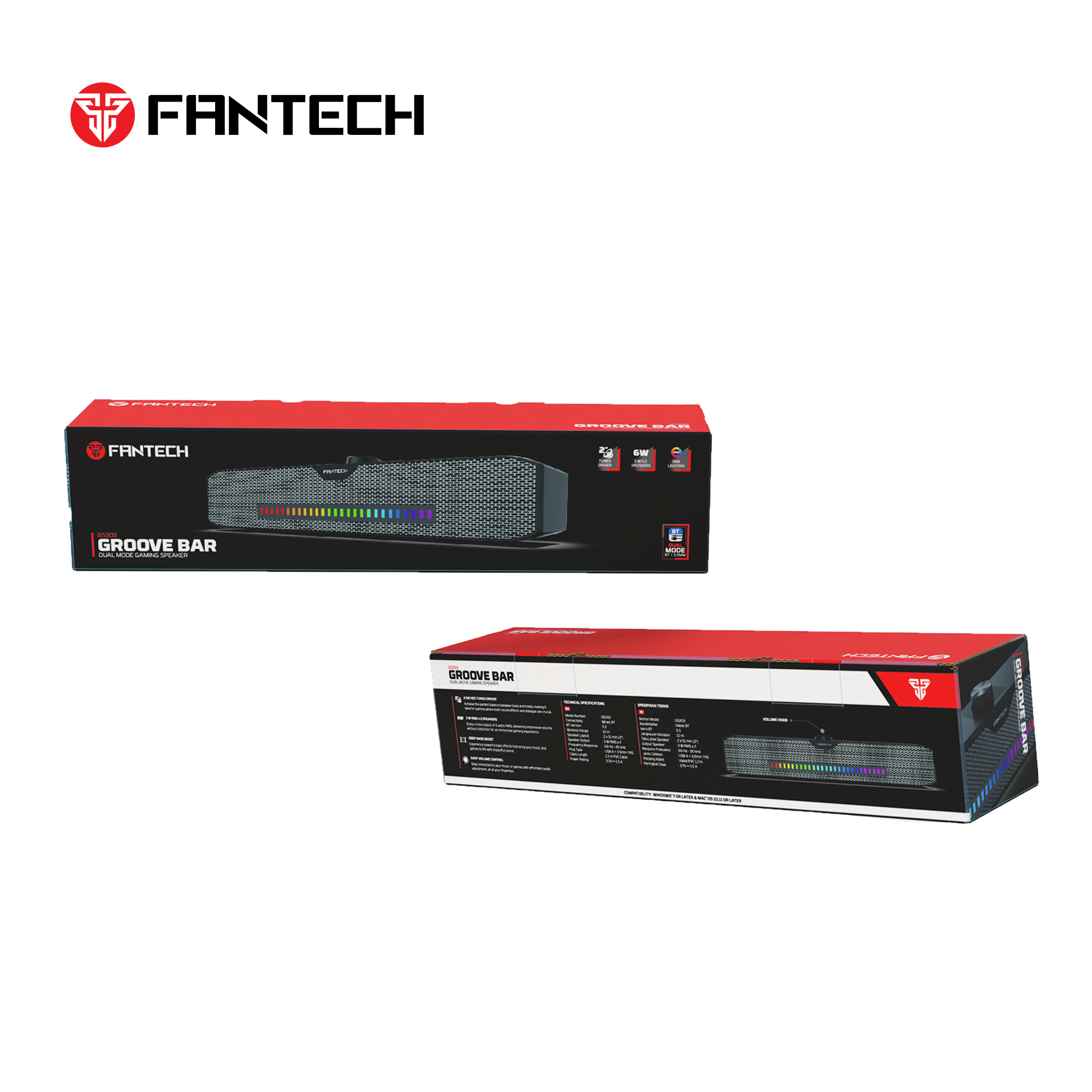 FANTECH GS303 GROOVE BAR DUAL MODE RGB LIGHTING GAMING SPEAKER Speakers