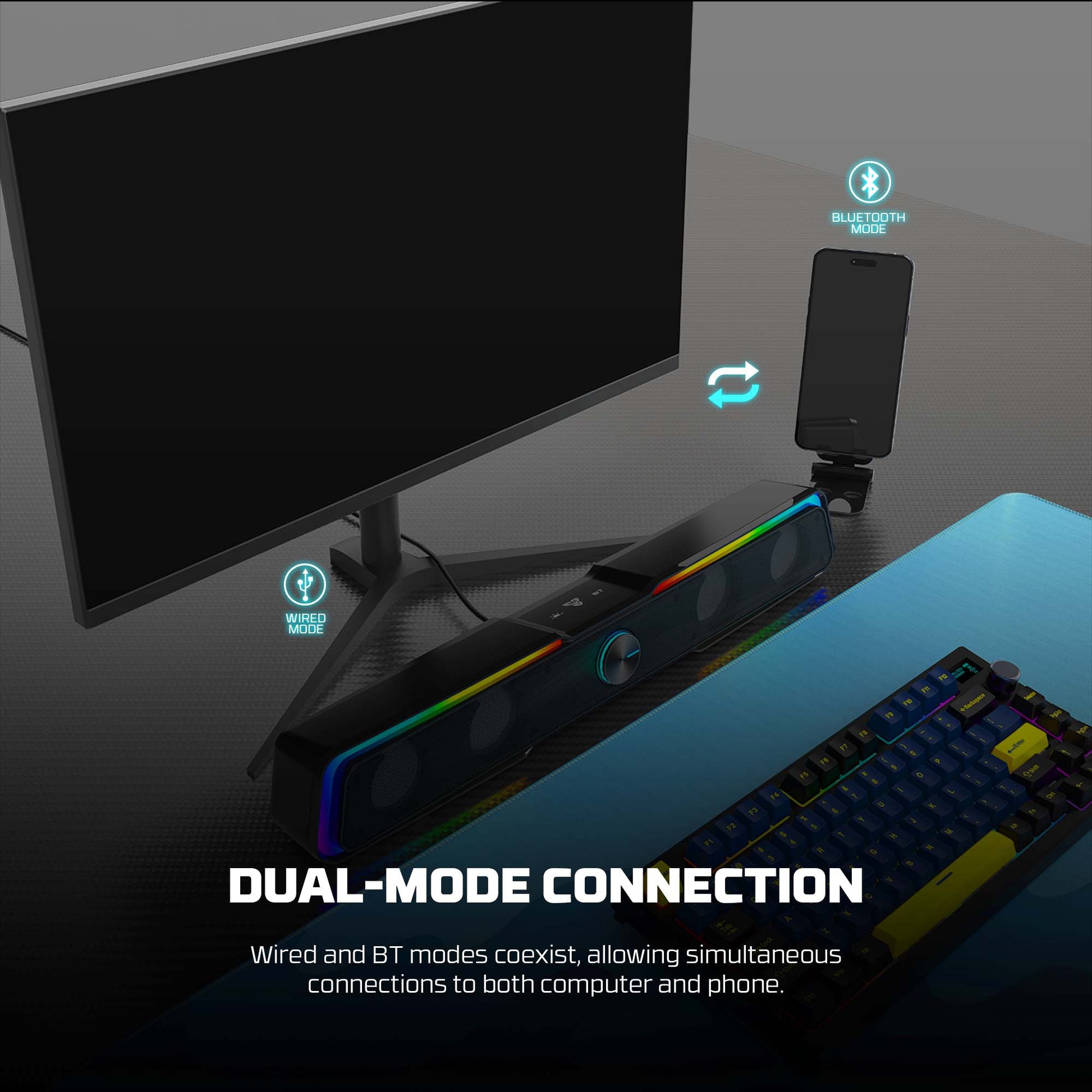 Fantech GS305 Bluetooth 5.3 Soundbar Dual mode RGB Lighting Gaming Speaker Audio