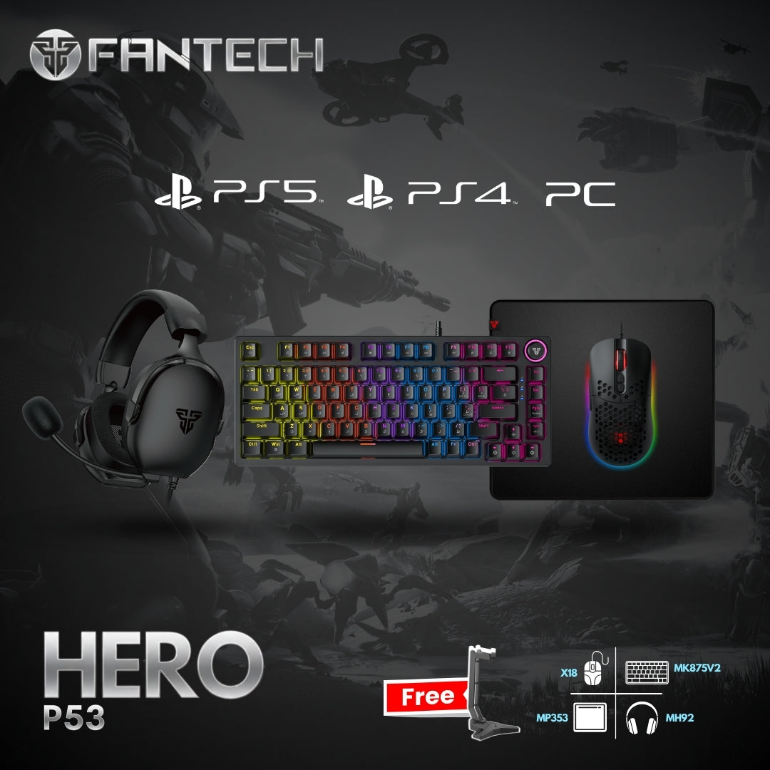 Fantech Hero Combo P53 Keyboard and Mouse and Headset and Mousepad + Stand Free