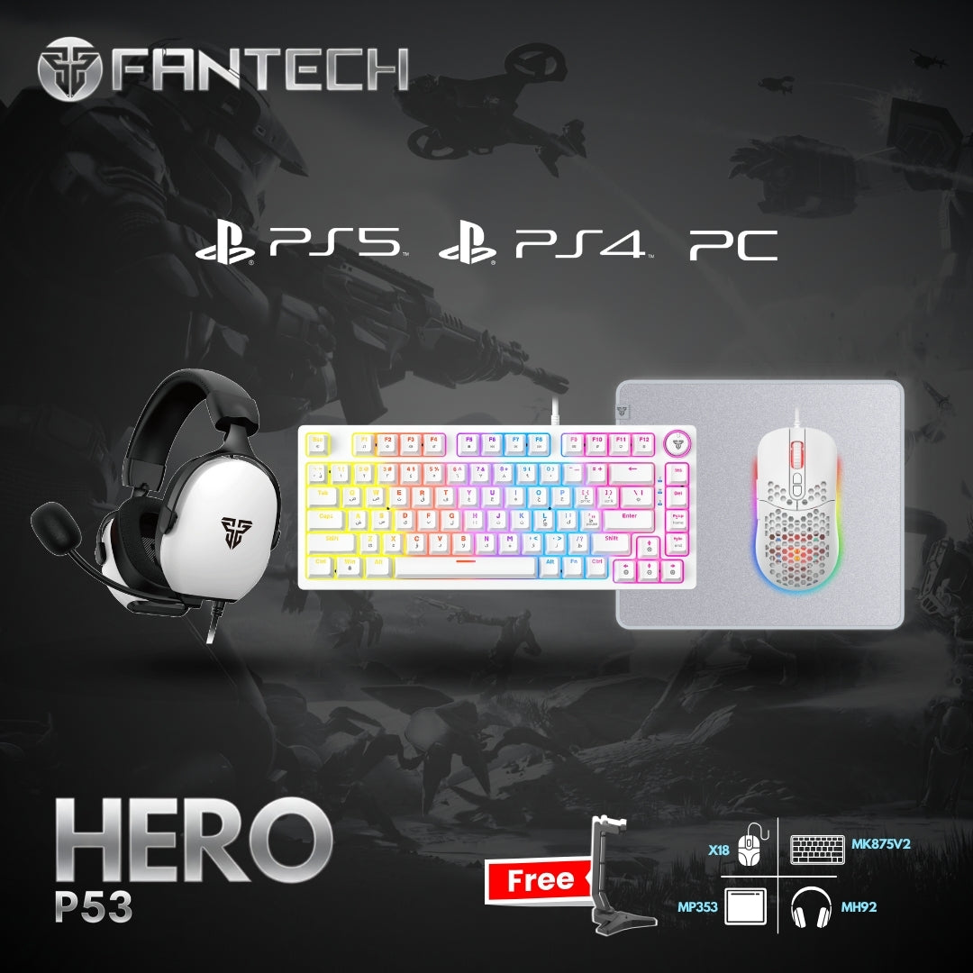 Fantech Hero Combo P53 Keyboard and Mouse and Headset and Mousepad + Stand Free