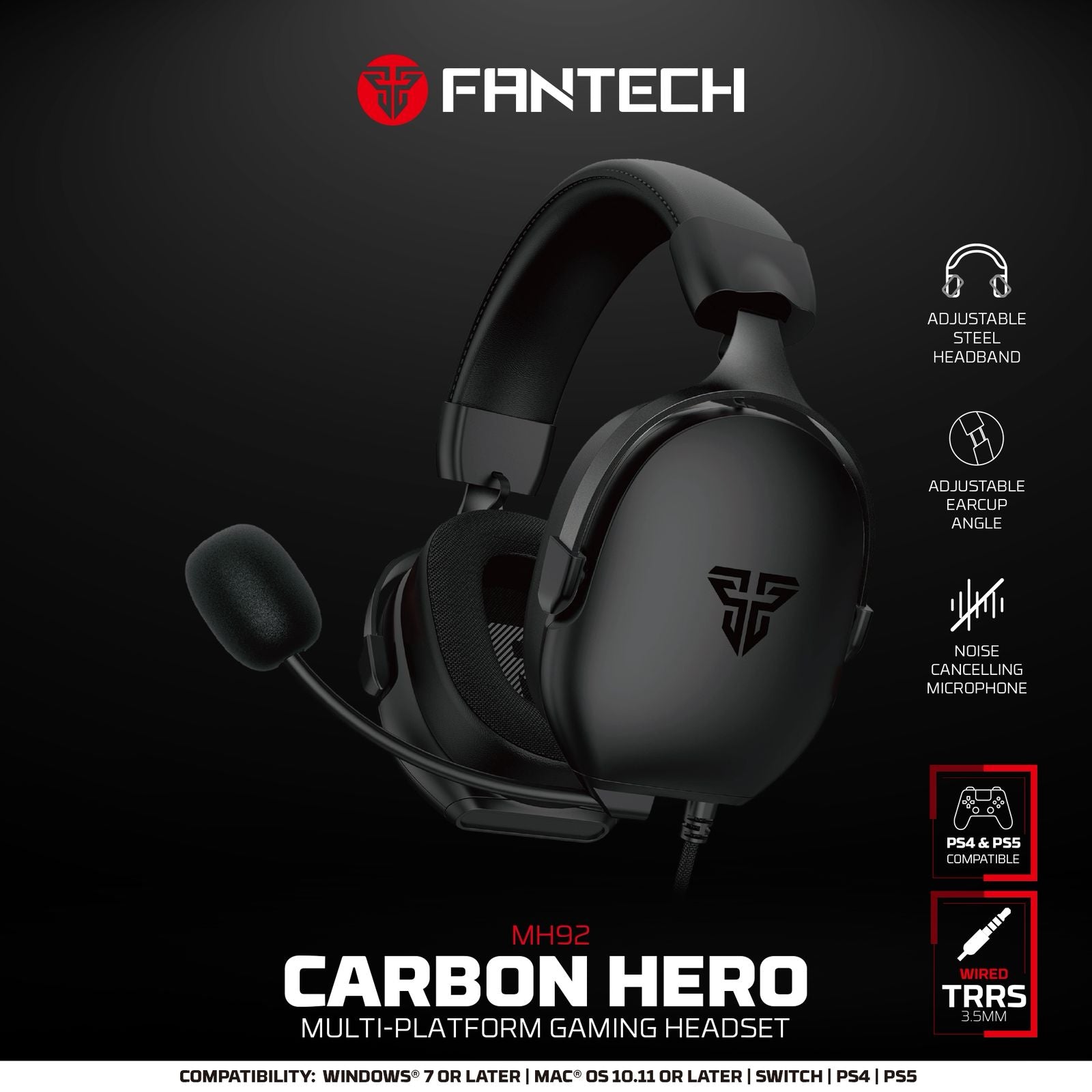Fantech Hero Mh92 Carbon Multi Platform Gaming Headset (ps5 - Ps4) Black - Audio | Headset 3.5