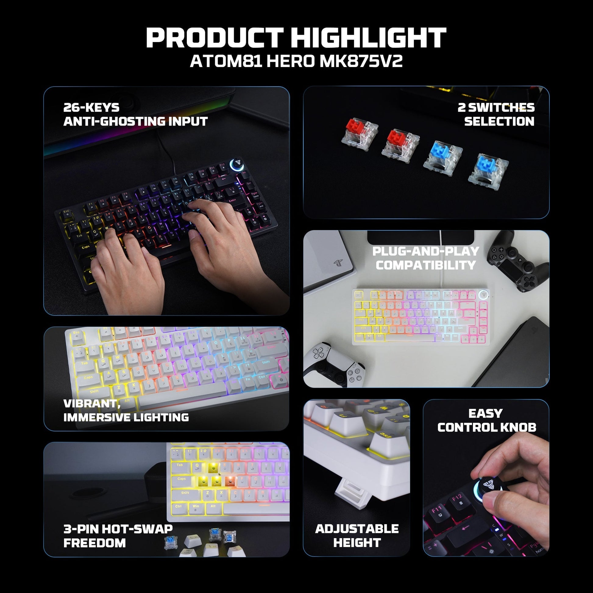Fantech Hero Mk875v2 Gaming Keyboard Rgb (ps5 - Ps4 - Pc) - Keyboard