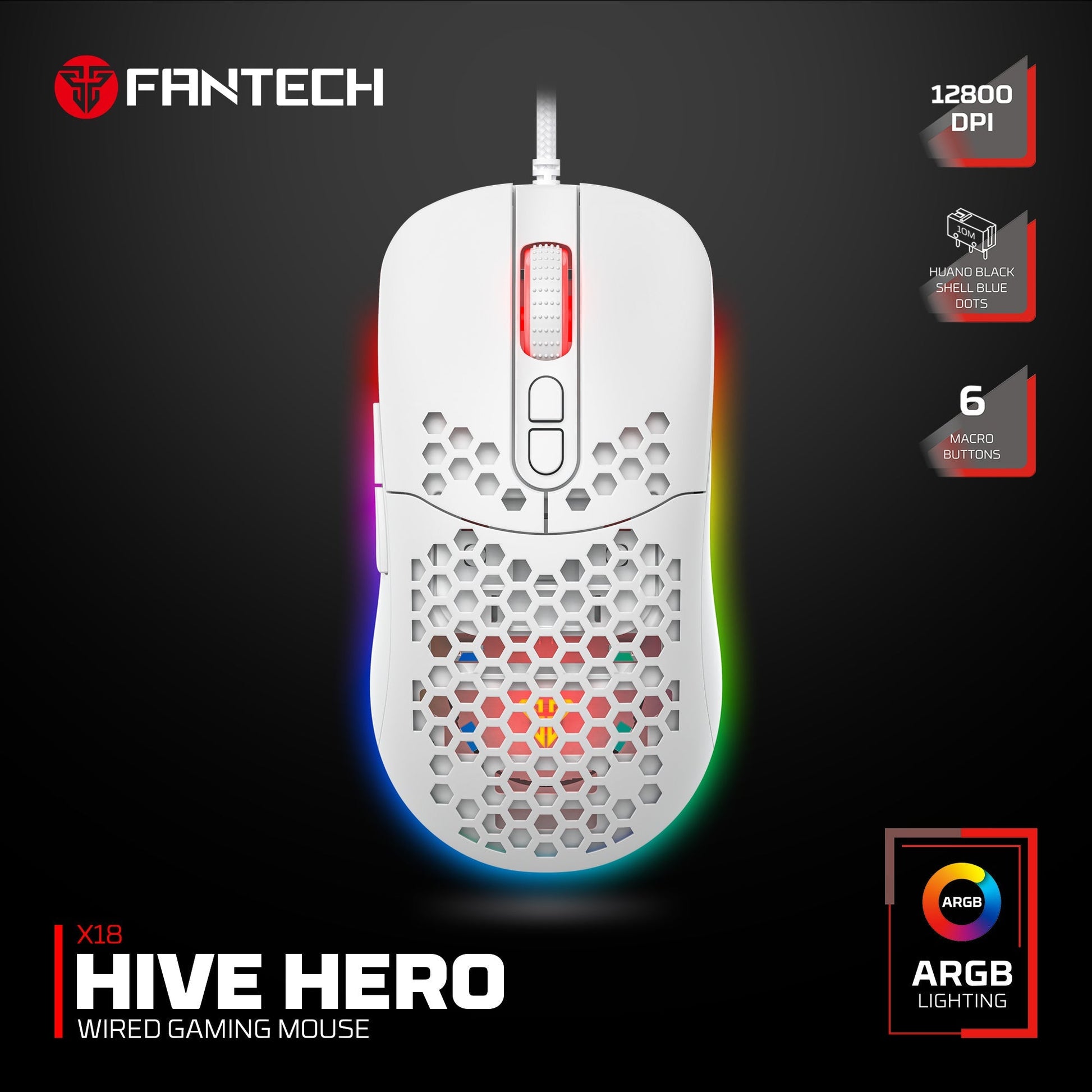 Fantech Hero X18 Gaming Mouse Rgb White - Mouse