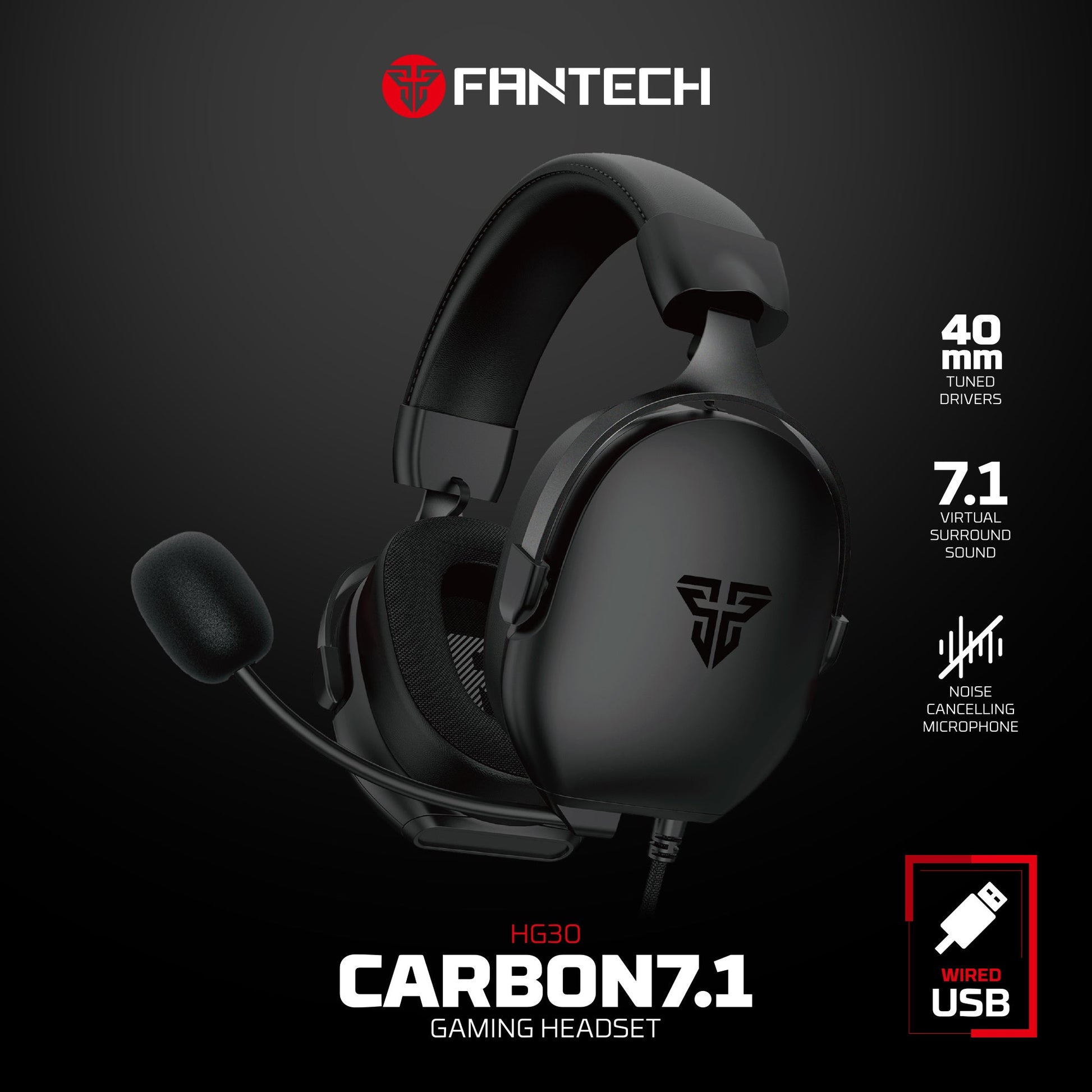 Fantech Hg30 Carbon 7.1 Surround Sound Gaming Headset Black - Audio | Headset 7.1