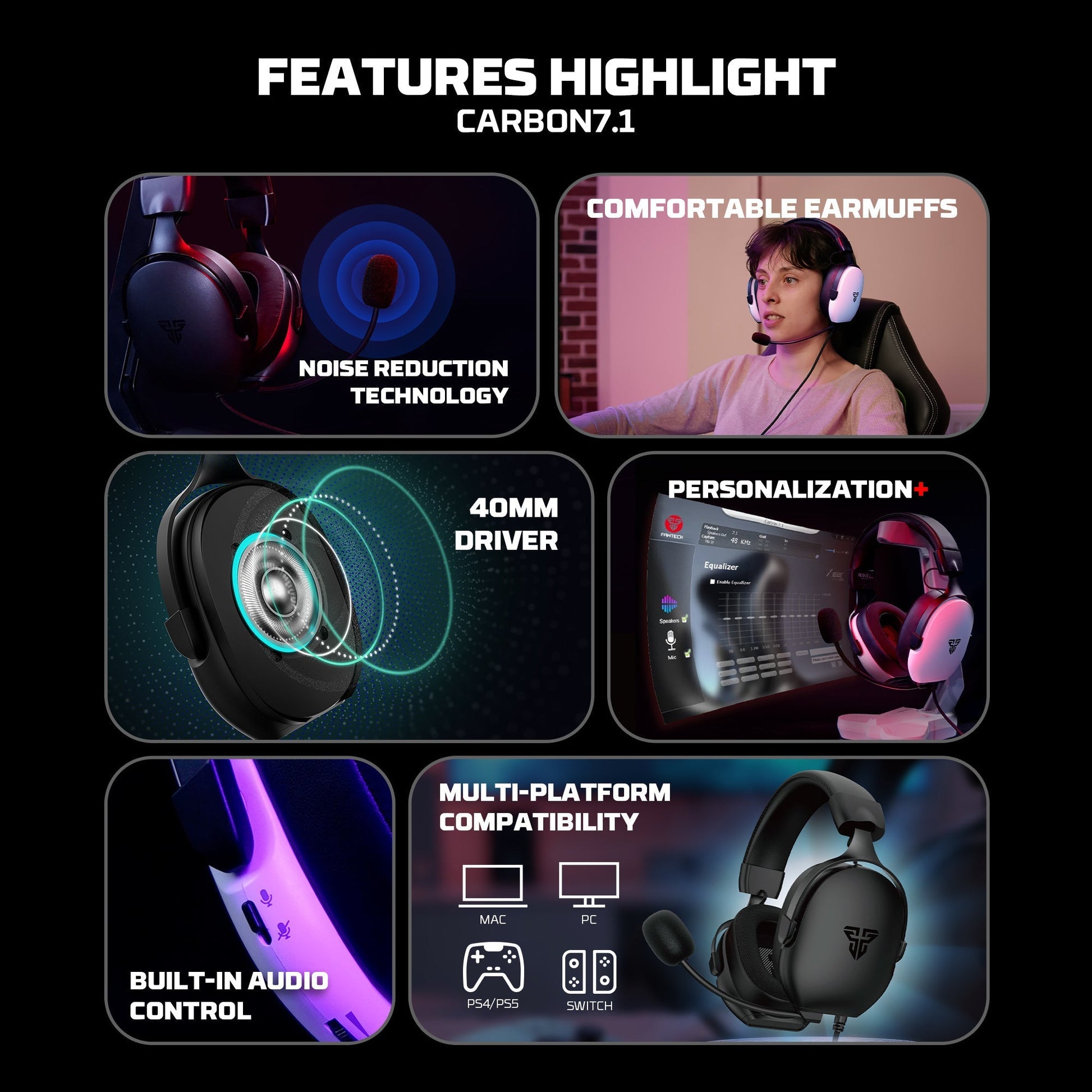 Fantech Hg30 Carbon 7.1 Surround Sound Gaming Headset Black - Audio | Headset 7.1