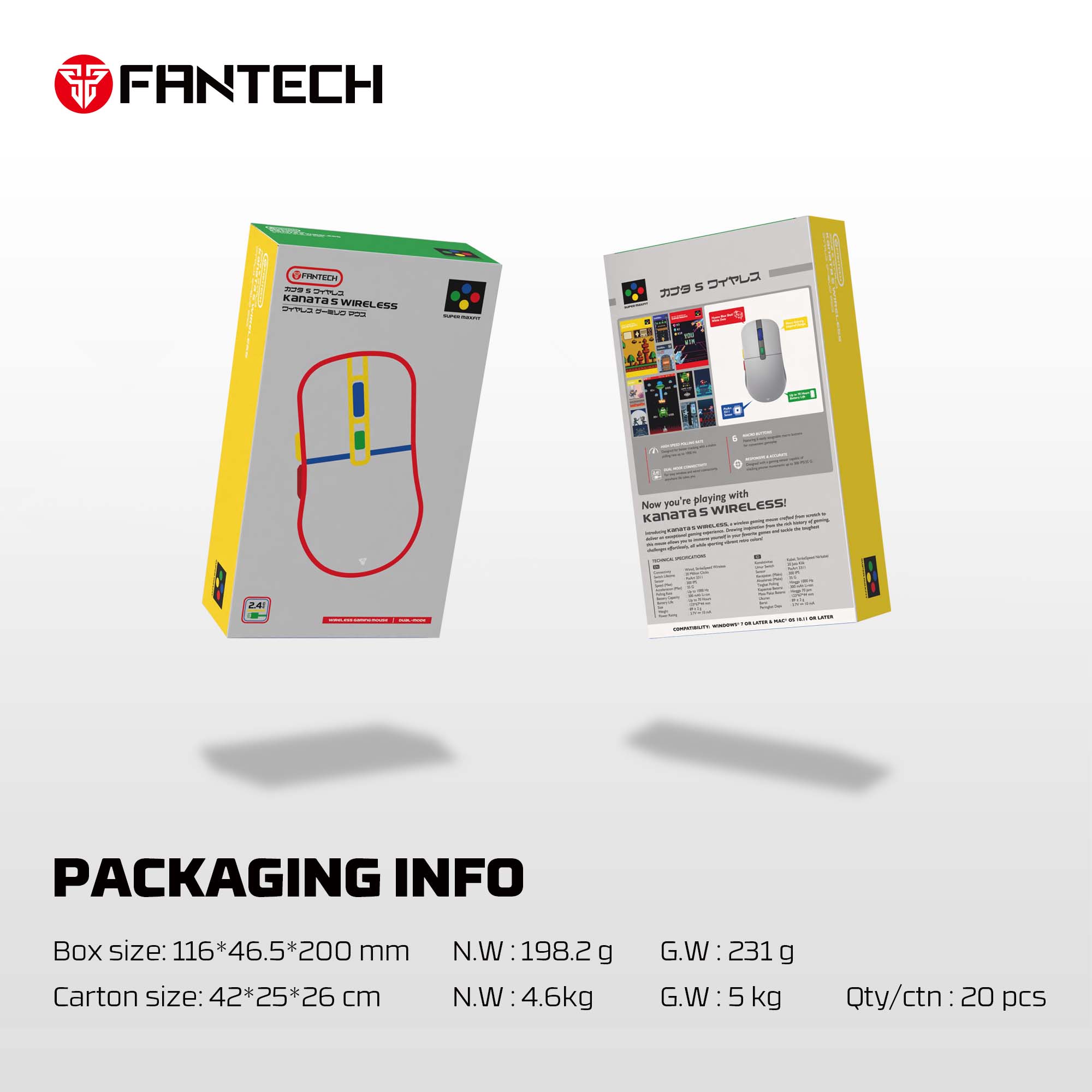 FANTECH KANATA S WG9S SUPER MAXFIT WIRELESS GAMING MOUSE Dual Mode Connection