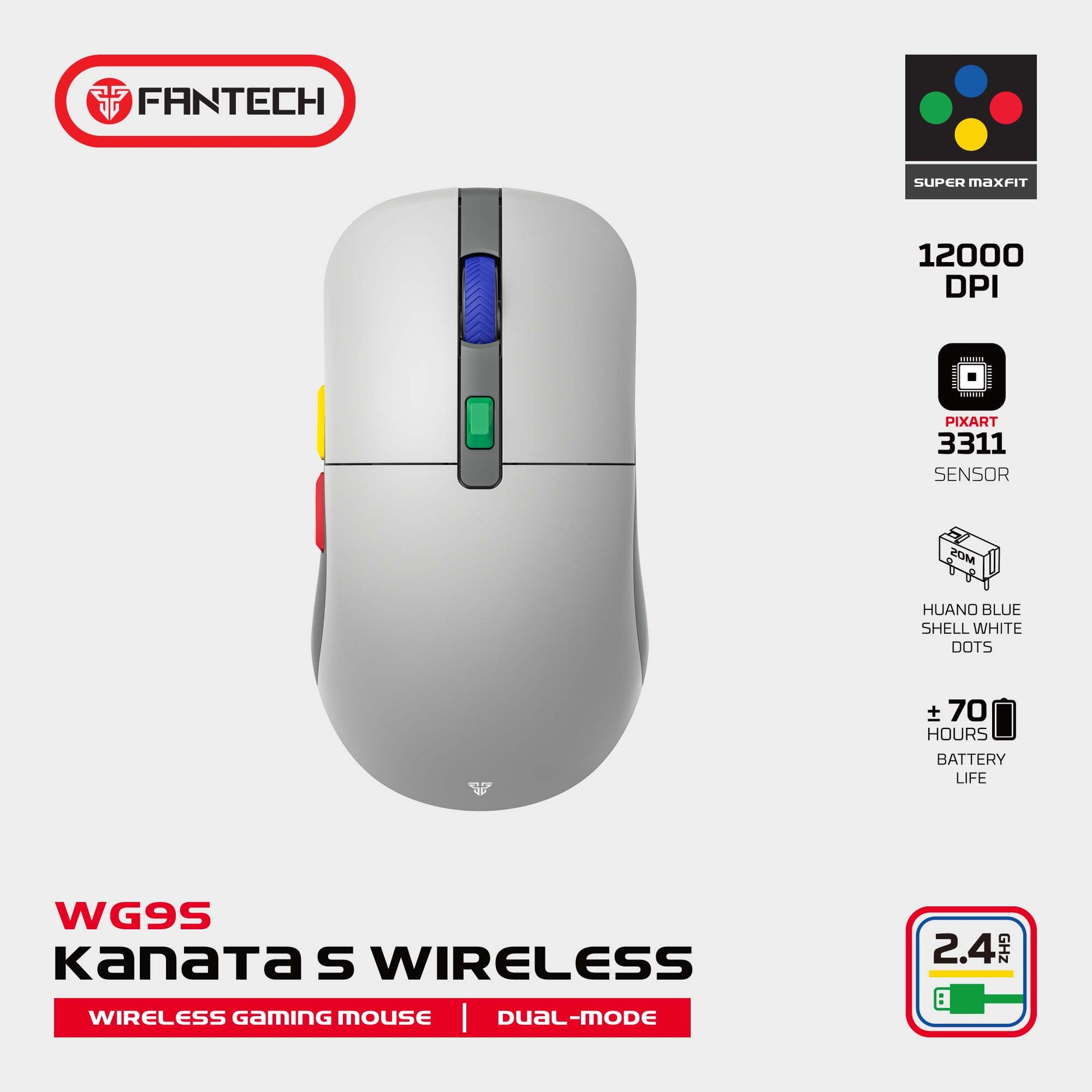 FANTECH KANATA S WG9S SUPER MAXFIT WIRELESS GAMING MOUSE Dual Mode Connection