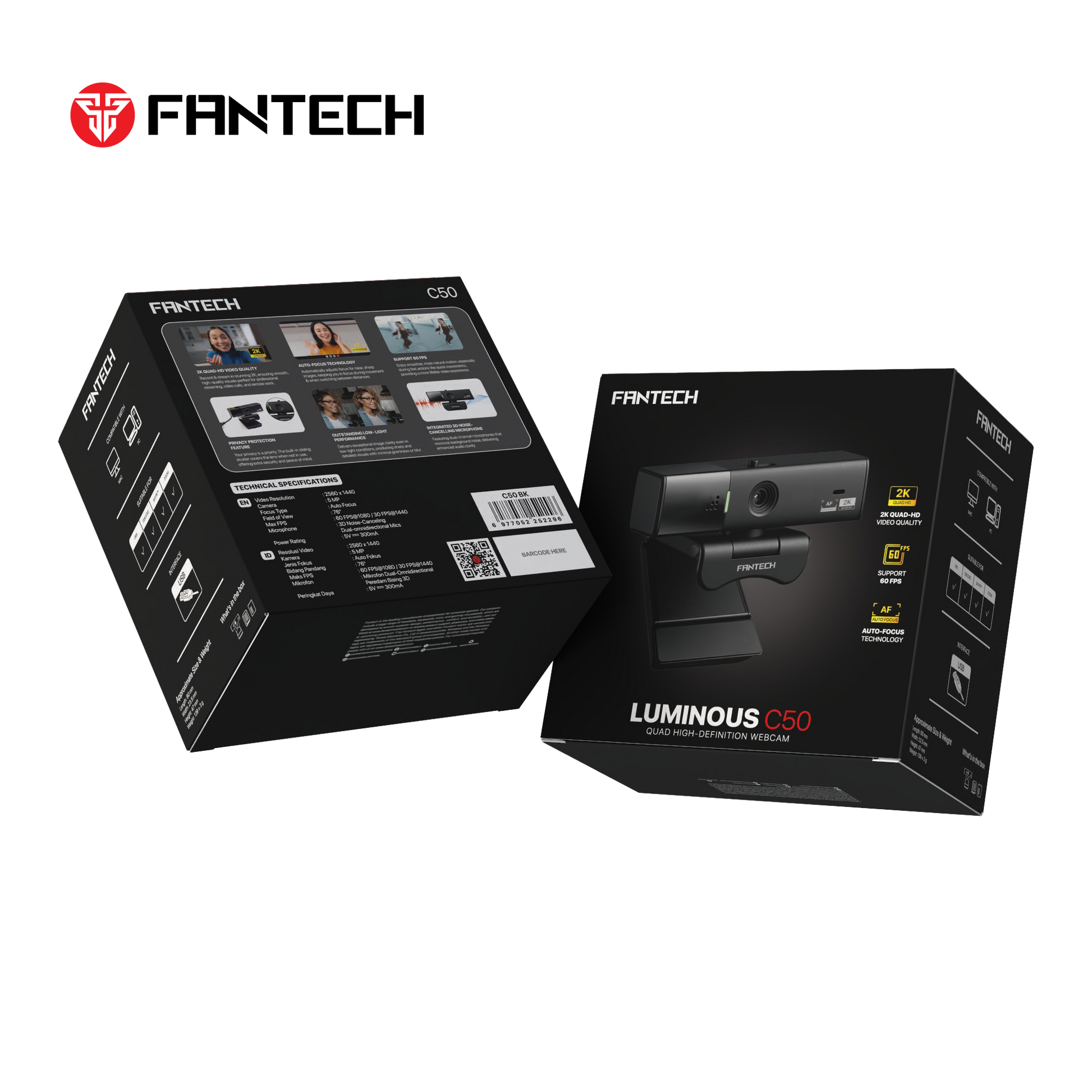 Fantech Luminous C50 Quad High-definition Webcam 2k Quad-hd Support 60 Fps & 3d Noise Cancelling Mic - Streaming