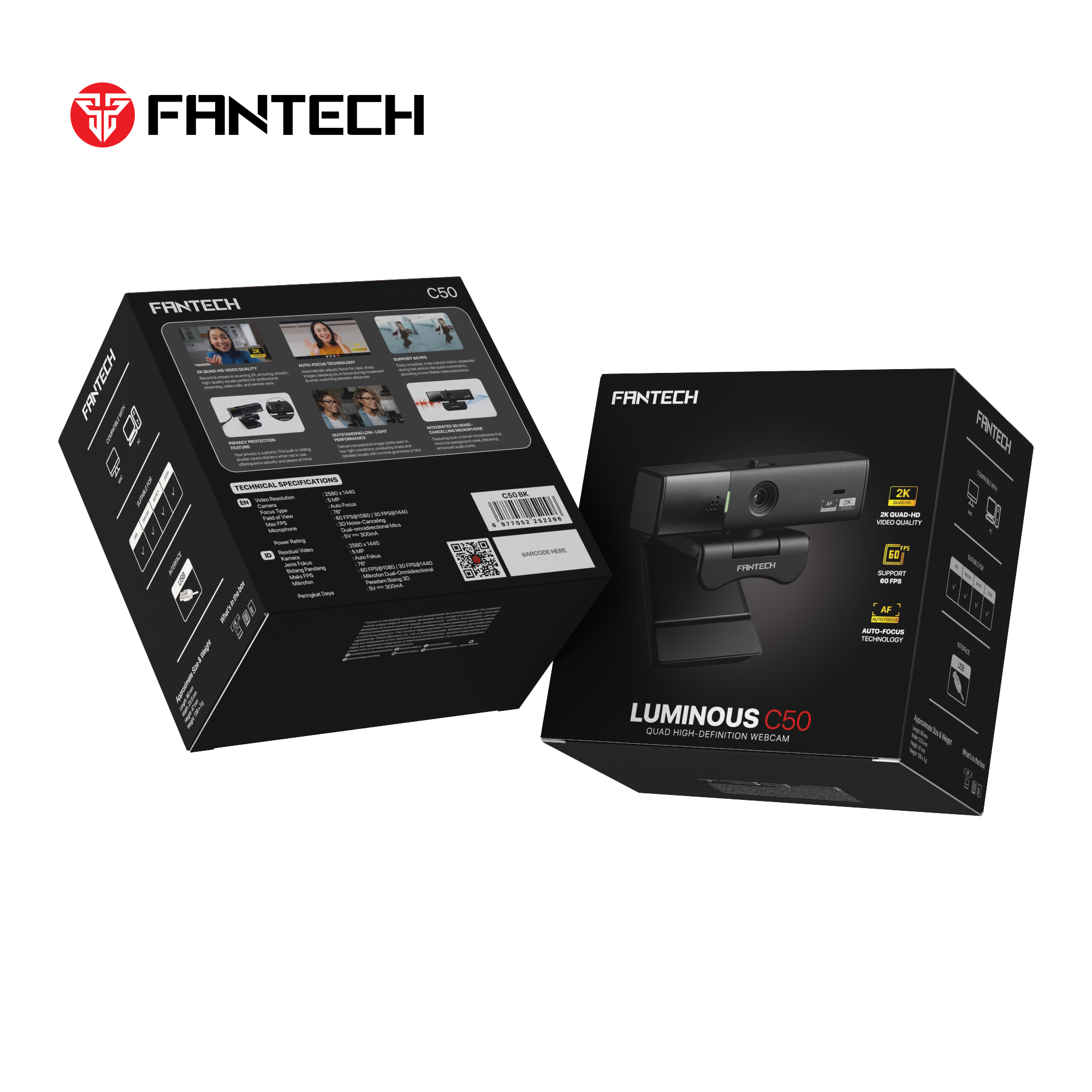 Fantech Luminous C50 Quad High-definition Webcam 2k Quad-hd Support 60 Fps & 3d Noise Cancelling Mic - Streaming